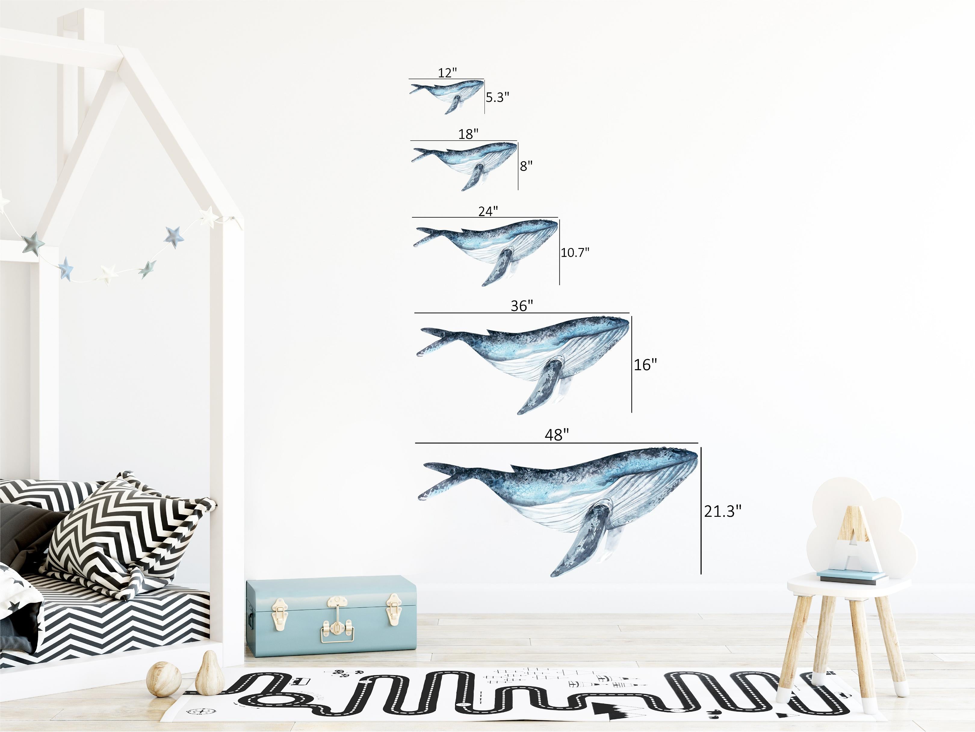 Humpback Whale #3 Wall Decal Removable Fabric Vinyl Watercolor Sea Animal Wall Sticker