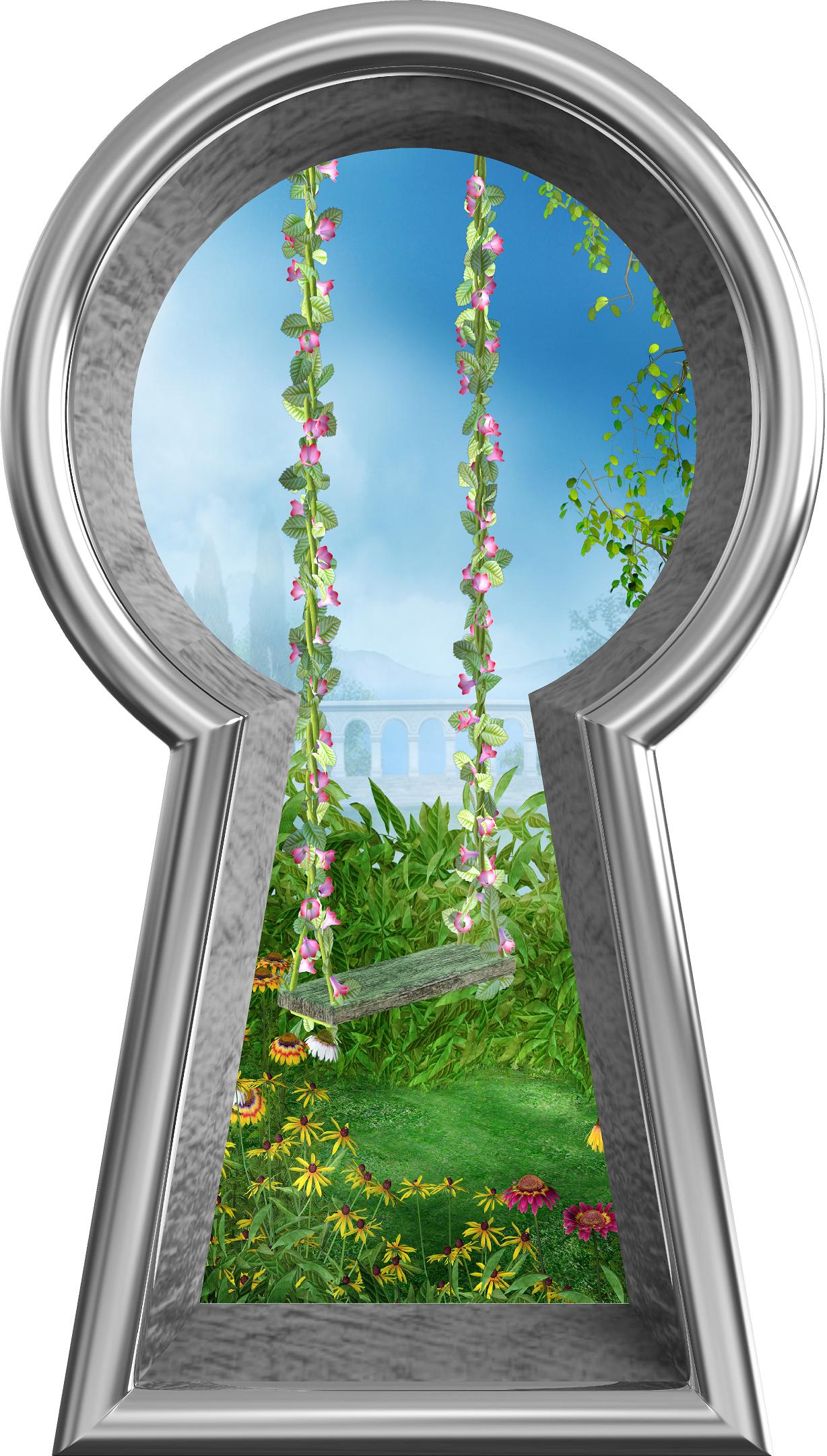 3D Keyhole Wall Decal Enchanted Garden Flower Swing Removable Wall Sticker