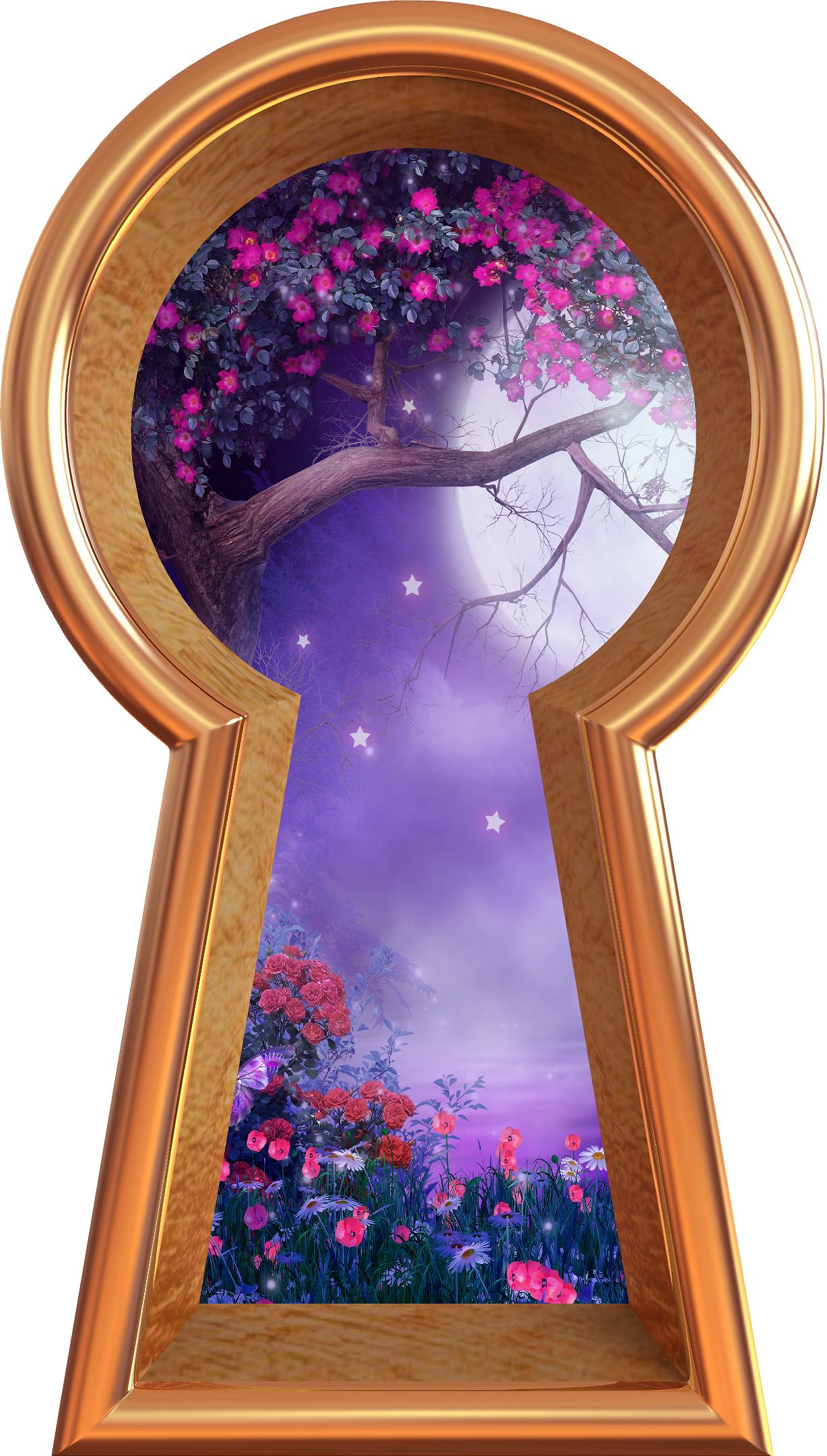 3D Keyhole Wall Decal Foggy Purple Moonlight Tree Removable Wall Sticker
