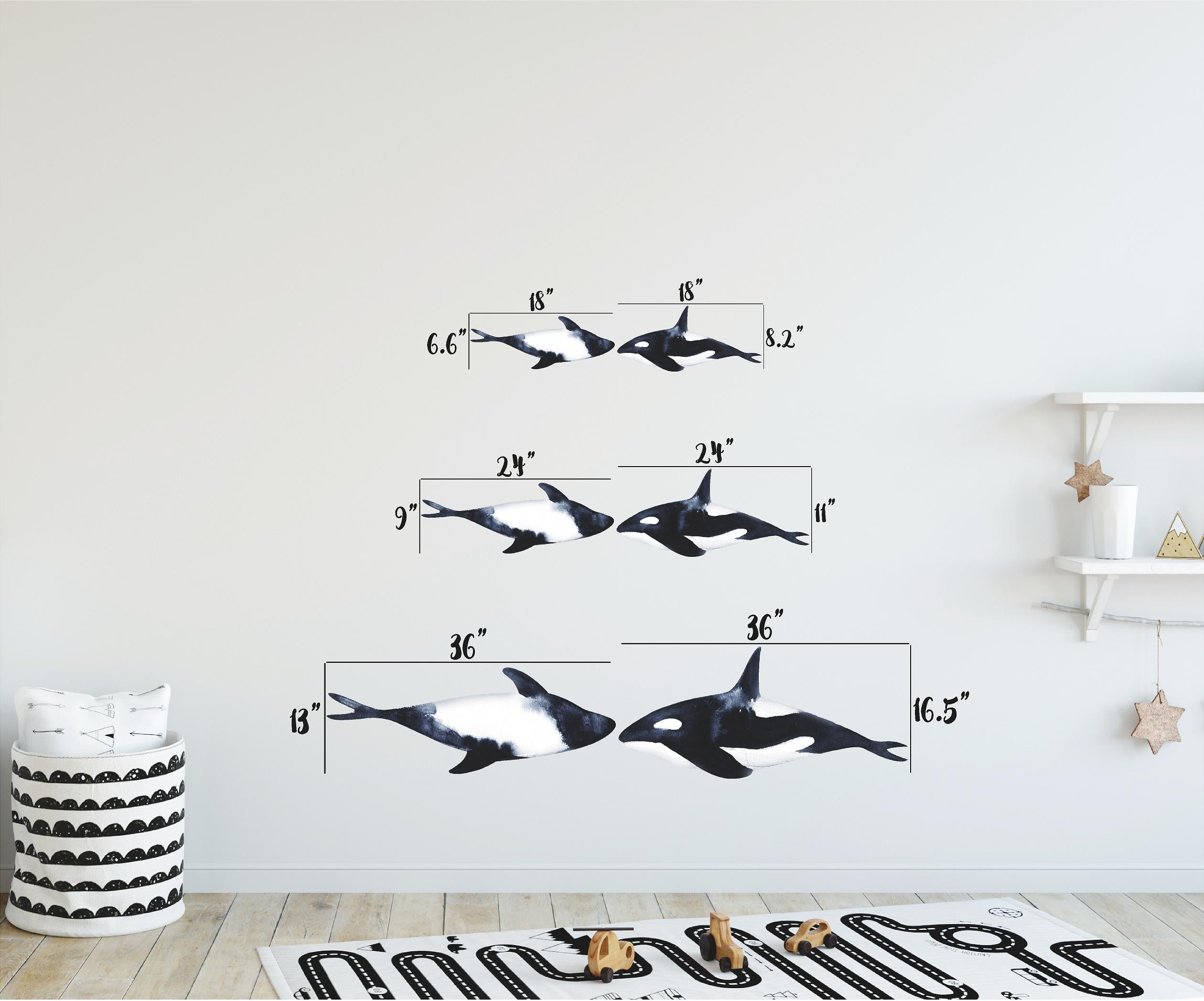 Killer Whales Wall Decal Set of 2 Sea Ocean Sea Watercolor Wall Sticker | DecalBaby
