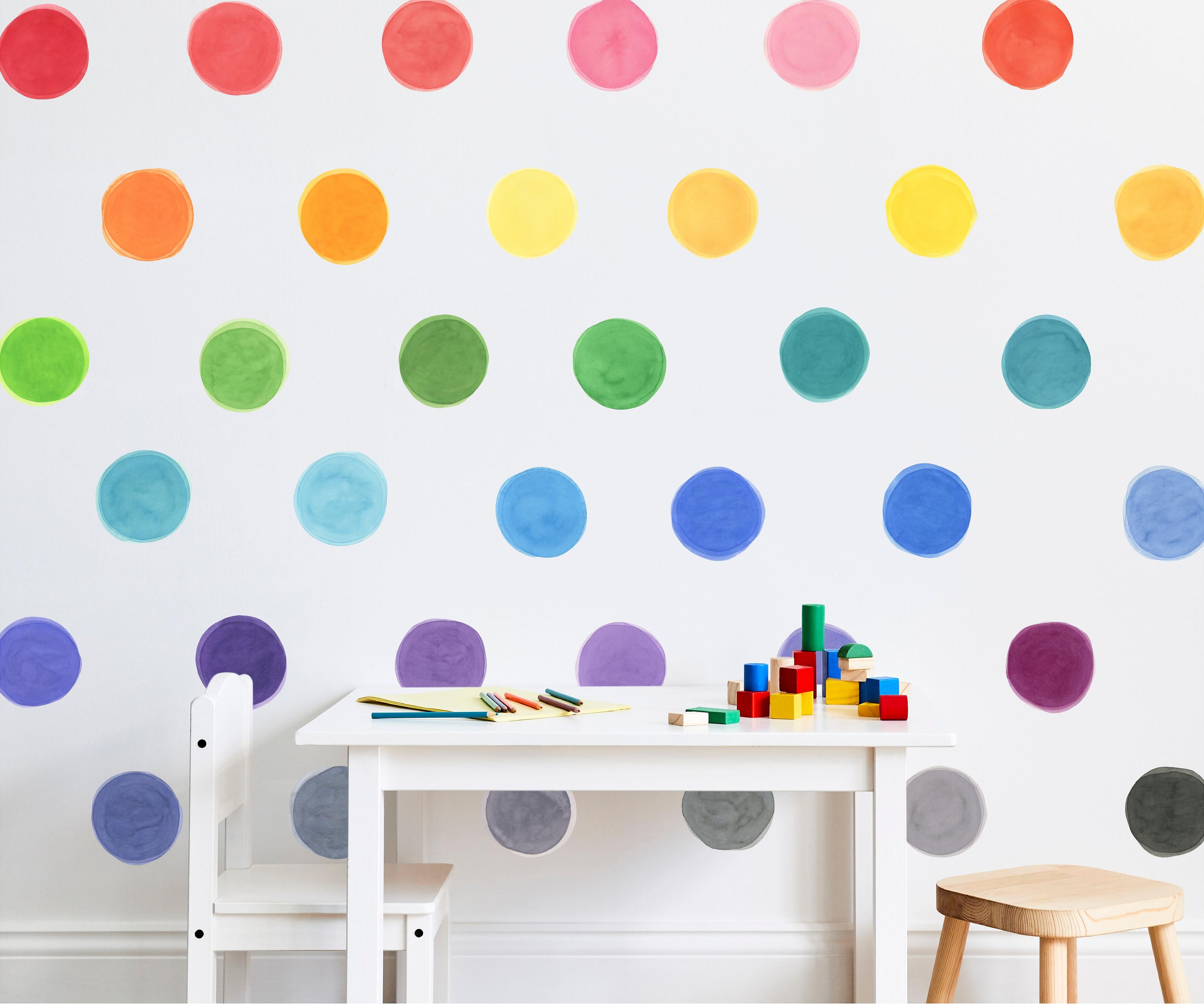 MEDIUM Watercolor Rainbow Dots Wall Decal Set • 36 Dots • Removable Fabric Wall Stickers • Colors of the Rainbow Collection