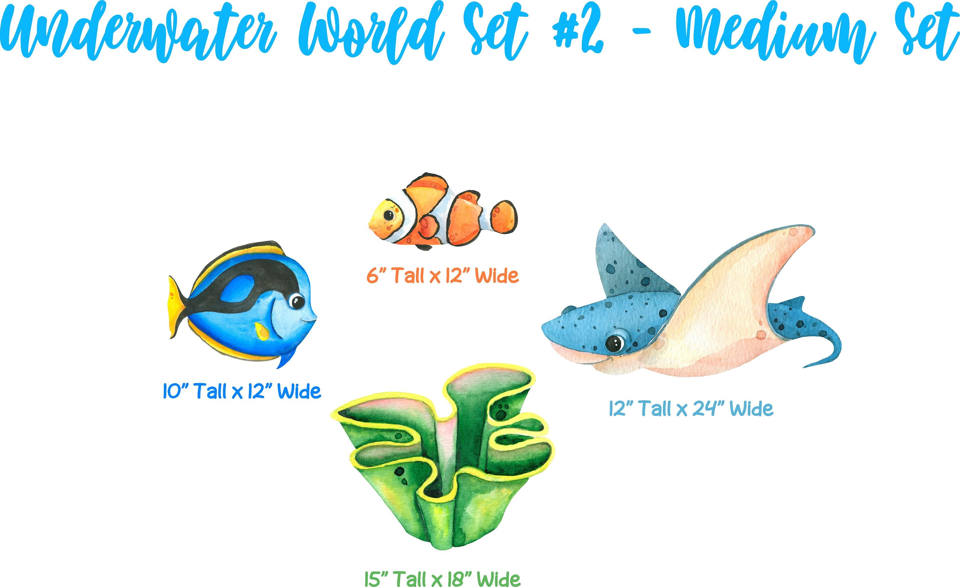 Underwater World Set #2 Wall Decal Ocean Sea Life Removable Fabric Wall Sticker - Stingray, Fish, Seaweed | DecalBaby