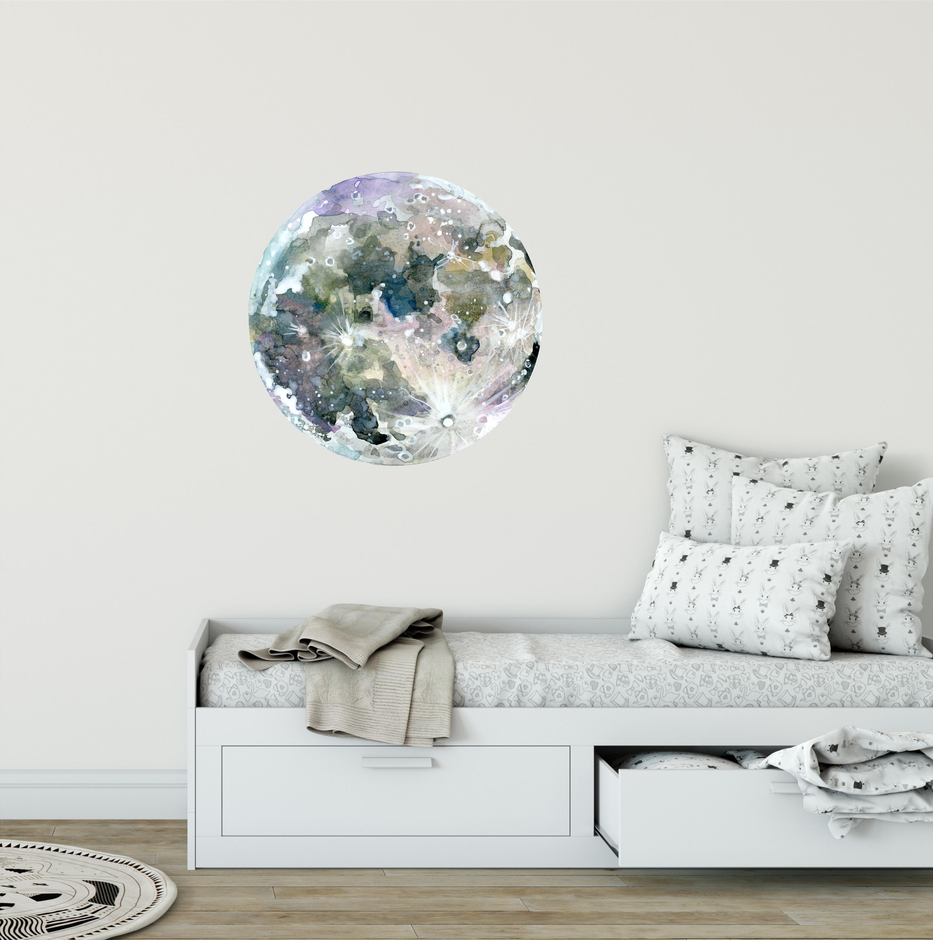 Moon #3 Wall Decal Removable Watercolor Solar System Planets Space Fabric Vinyl Wall Sticker Boys Nursery | DecalBaby