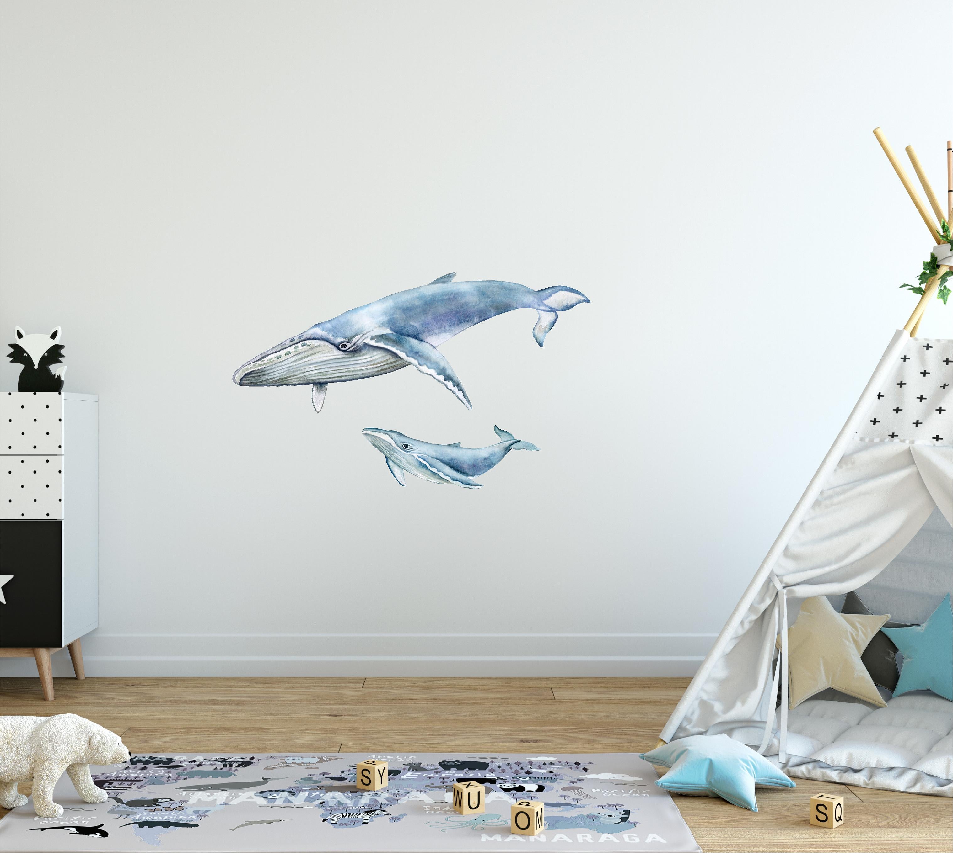 Mother Blue Whale & Baby Wall Decal Removable Fabric Vinyl Wall Stickers | DecalBaby