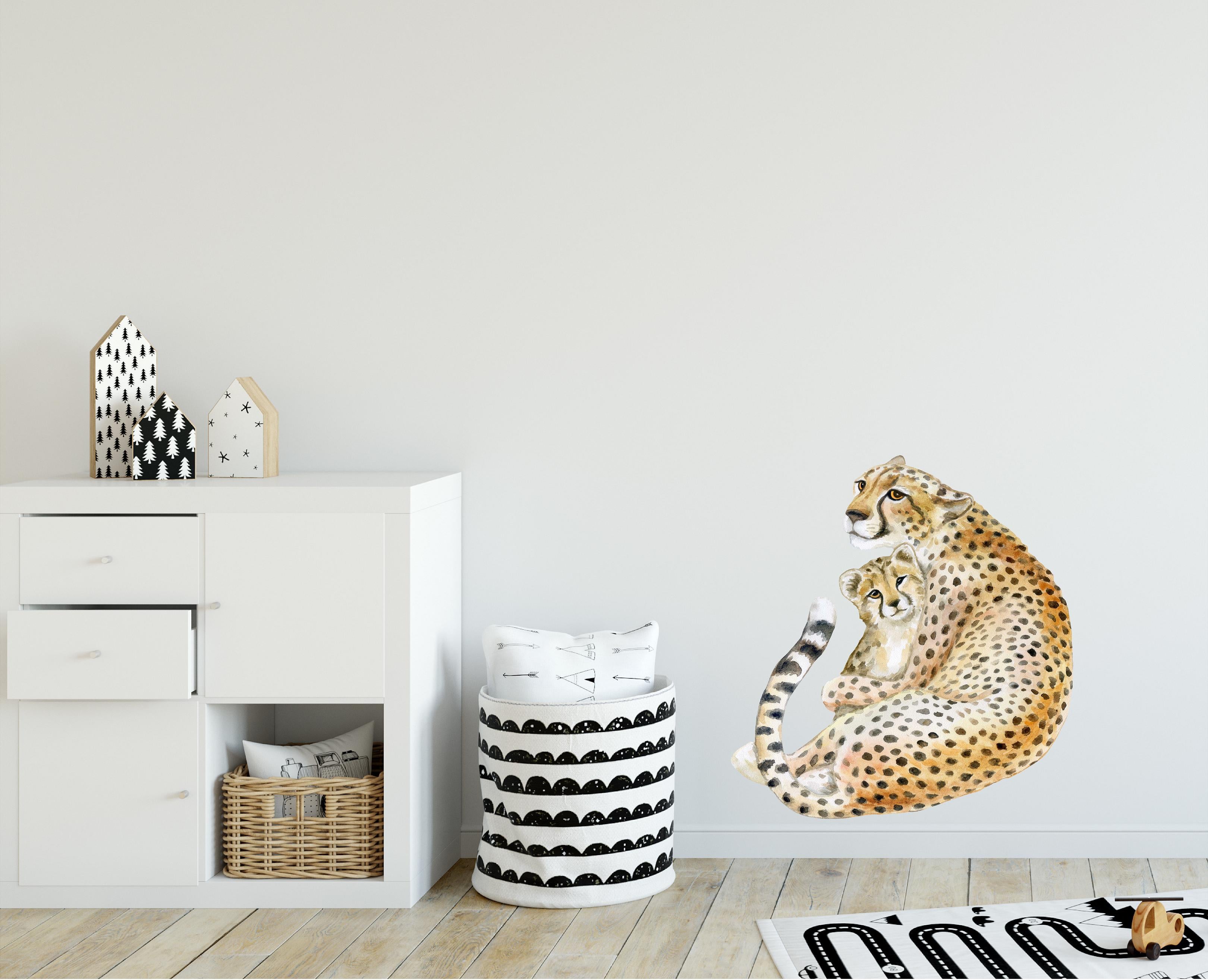 Mother Cheetah & Baby Wall Decal Safari Animal Fabric Wall Sticker | DecalBaby