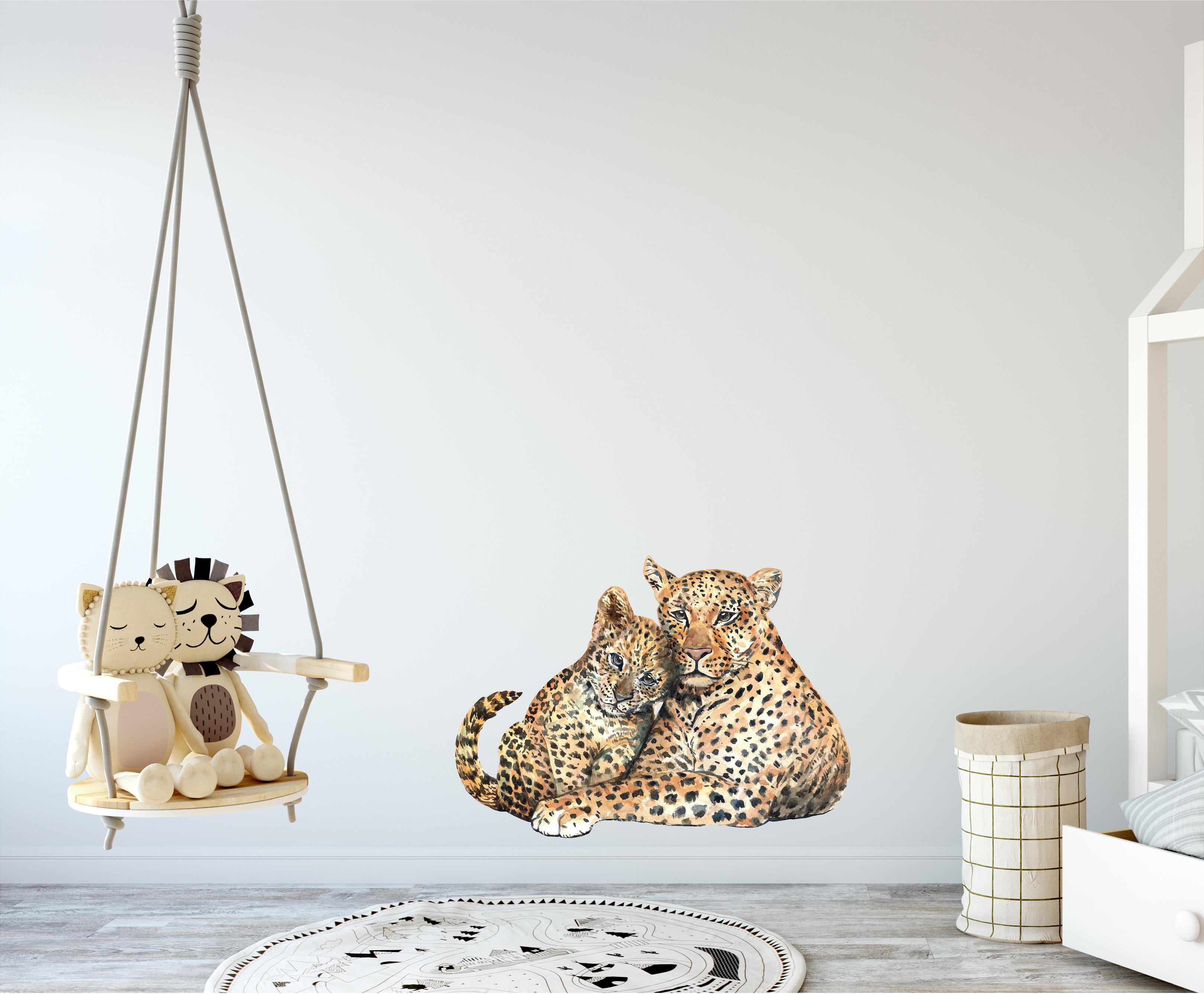 Mother Leopard with Baby Wall Decal Safari Animal Fabric Wall Sticker | DecalBaby