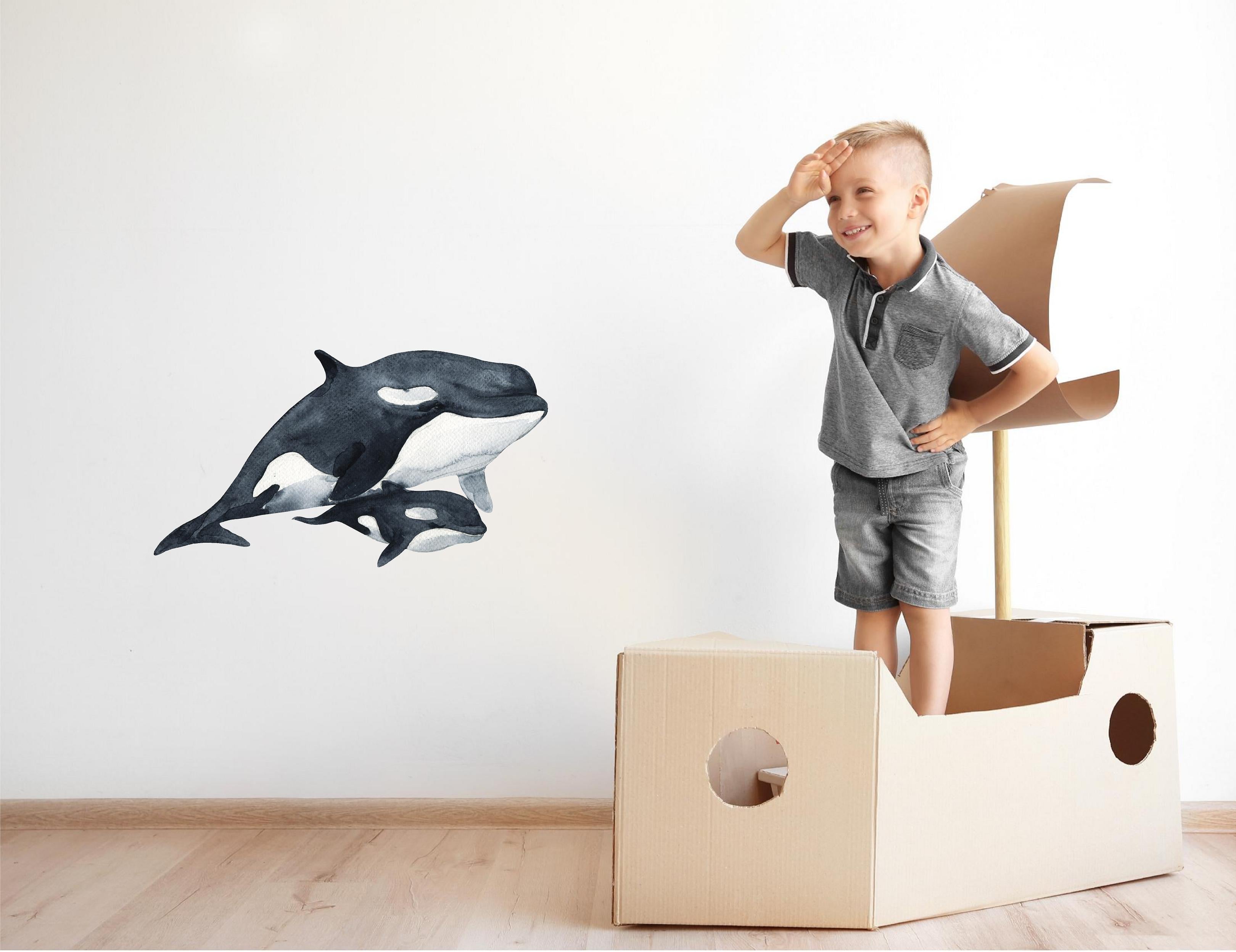Mother Orca Whale & Baby Wall Decal Removable Fabric Wall Sticker | DecalBaby