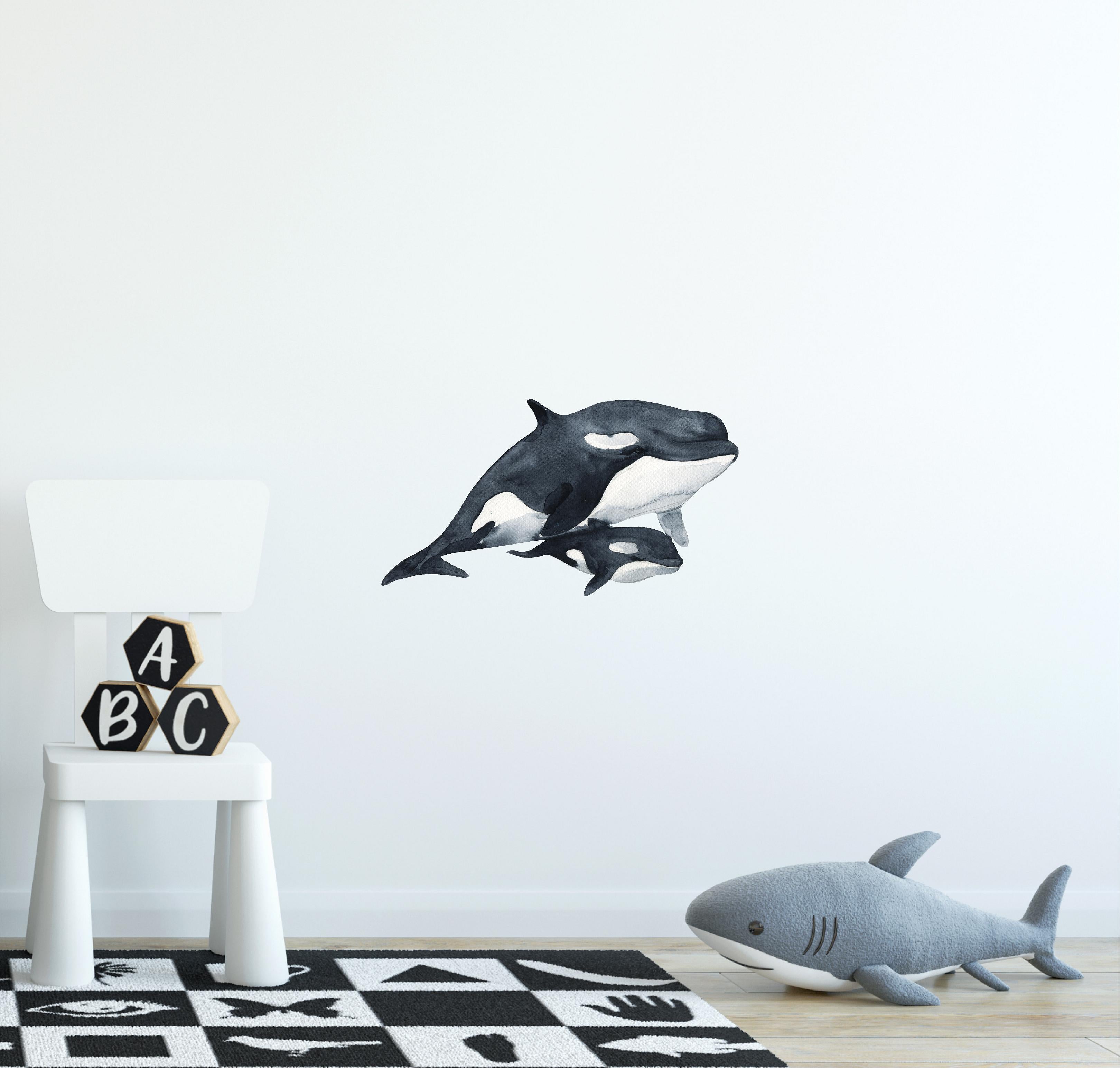 Mother Orca Whale & Baby Wall Decal Removable Fabric Wall Sticker | DecalBaby