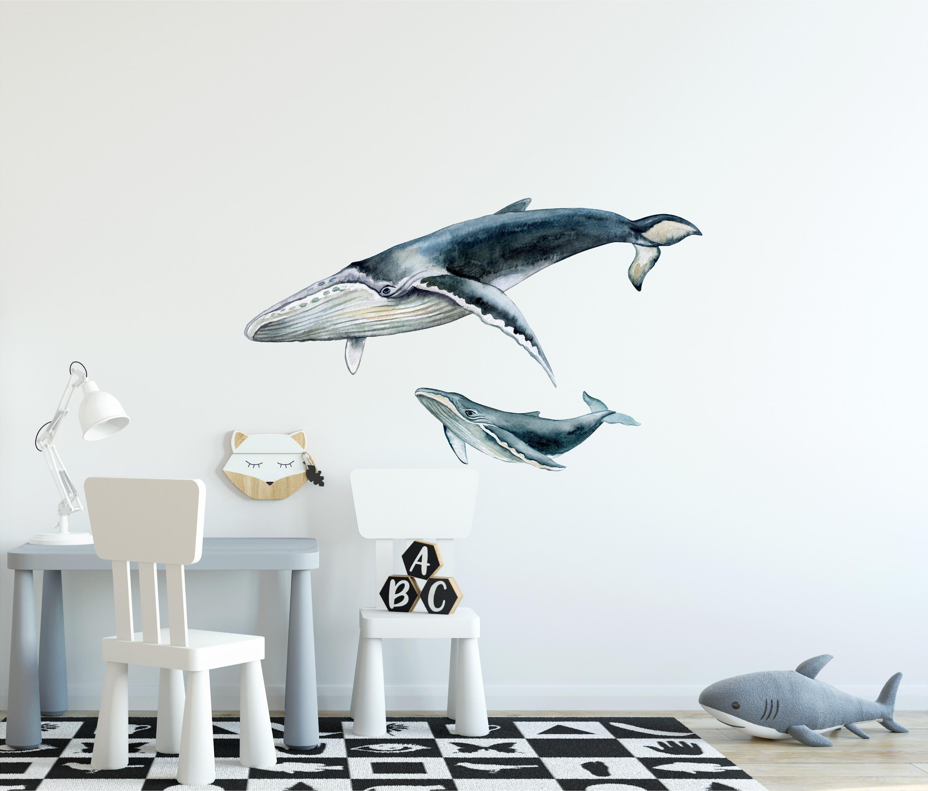 Mother Navy Whale & Baby Wall Decal Removable Fabric Wall Sticker | DecalBaby