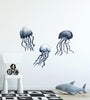 Navy Blue Jellyfish Wall Decal Set of 3 Ocean Sea Life Removable Fabric Wall Sticker | DecalBaby