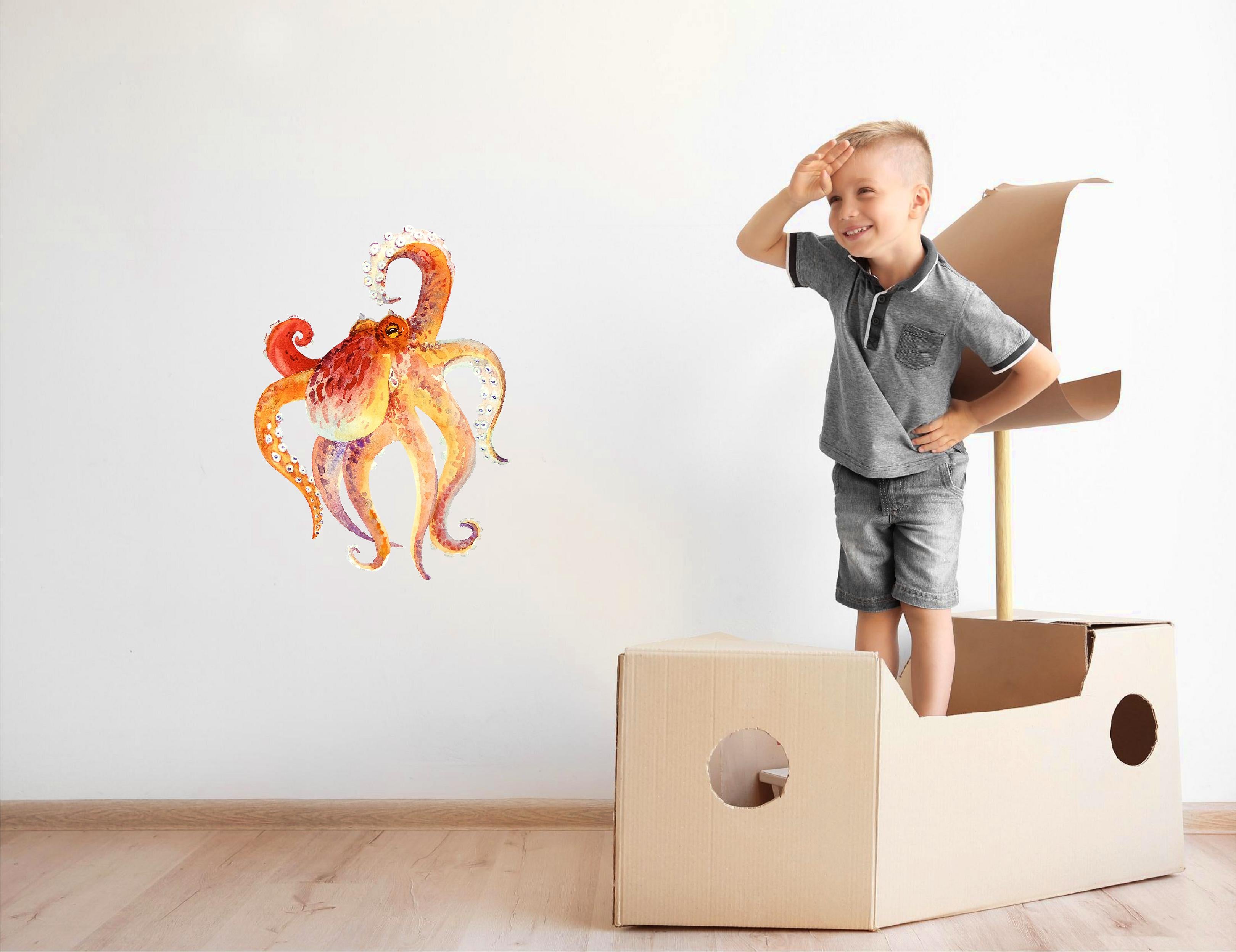 Watercolor Octopus #7 Wall Decal Sea Animal Removable Vinyl Wall Sticker | DecalBaby