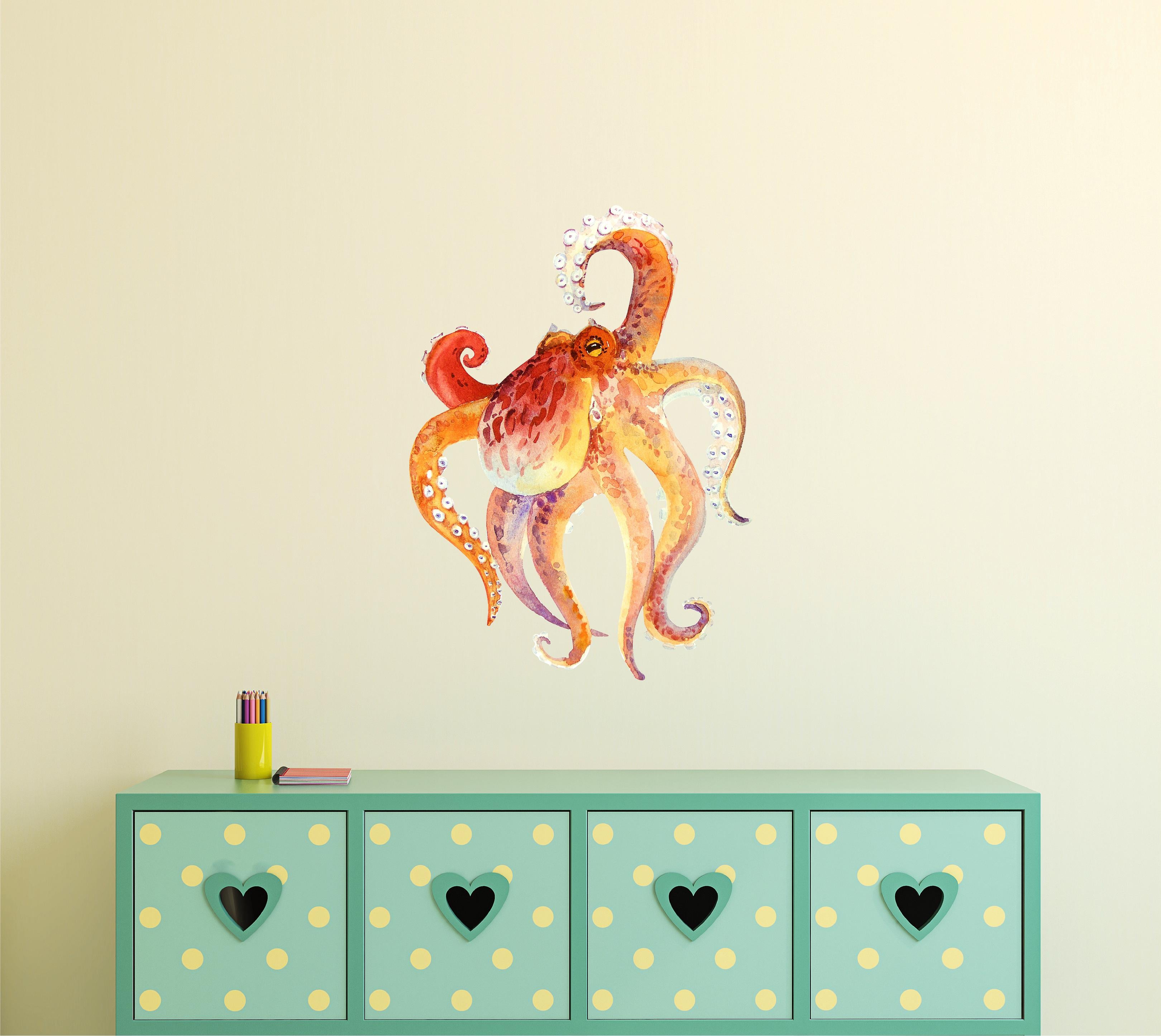 Watercolor Octopus #7 Wall Decal Sea Animal Removable Vinyl Wall Sticker | DecalBaby