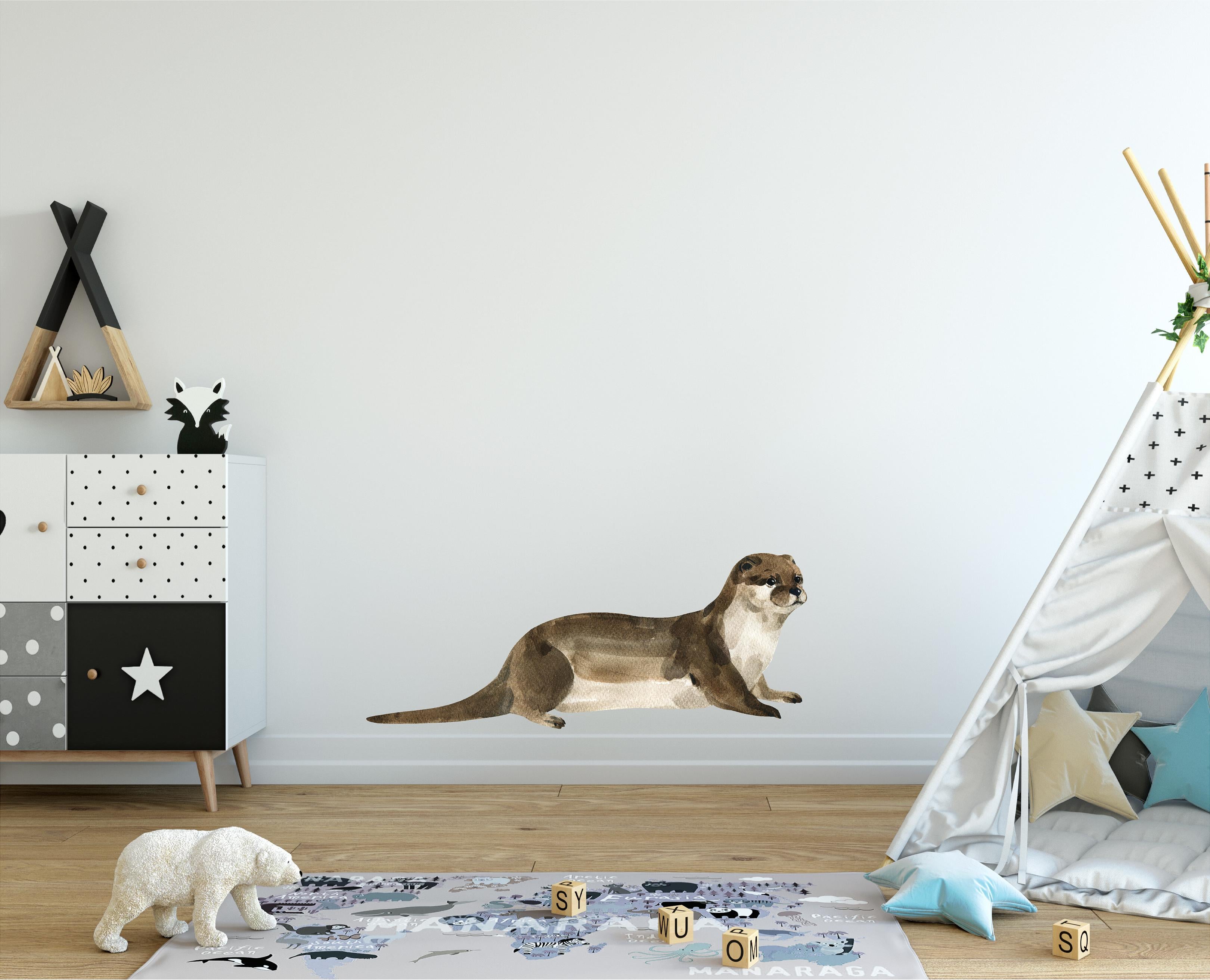 Watercolor Otter Wall Decal Aquatic Animal Removable Fabric Wall Sticker | DecalBaby