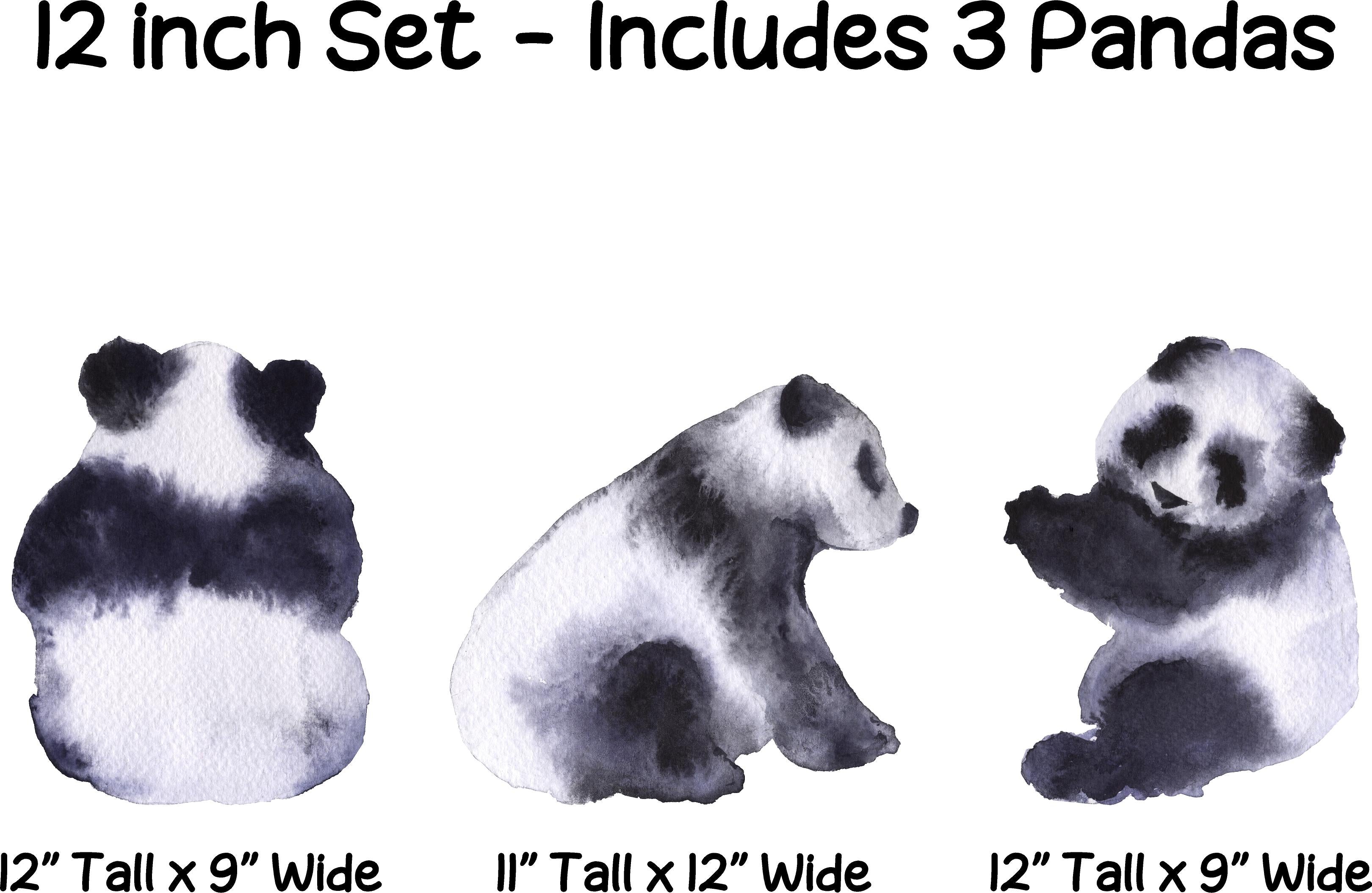 Watercolor Panda Bears Wall Decal Set of 3 Panda Wall Stickers | DecalBaby