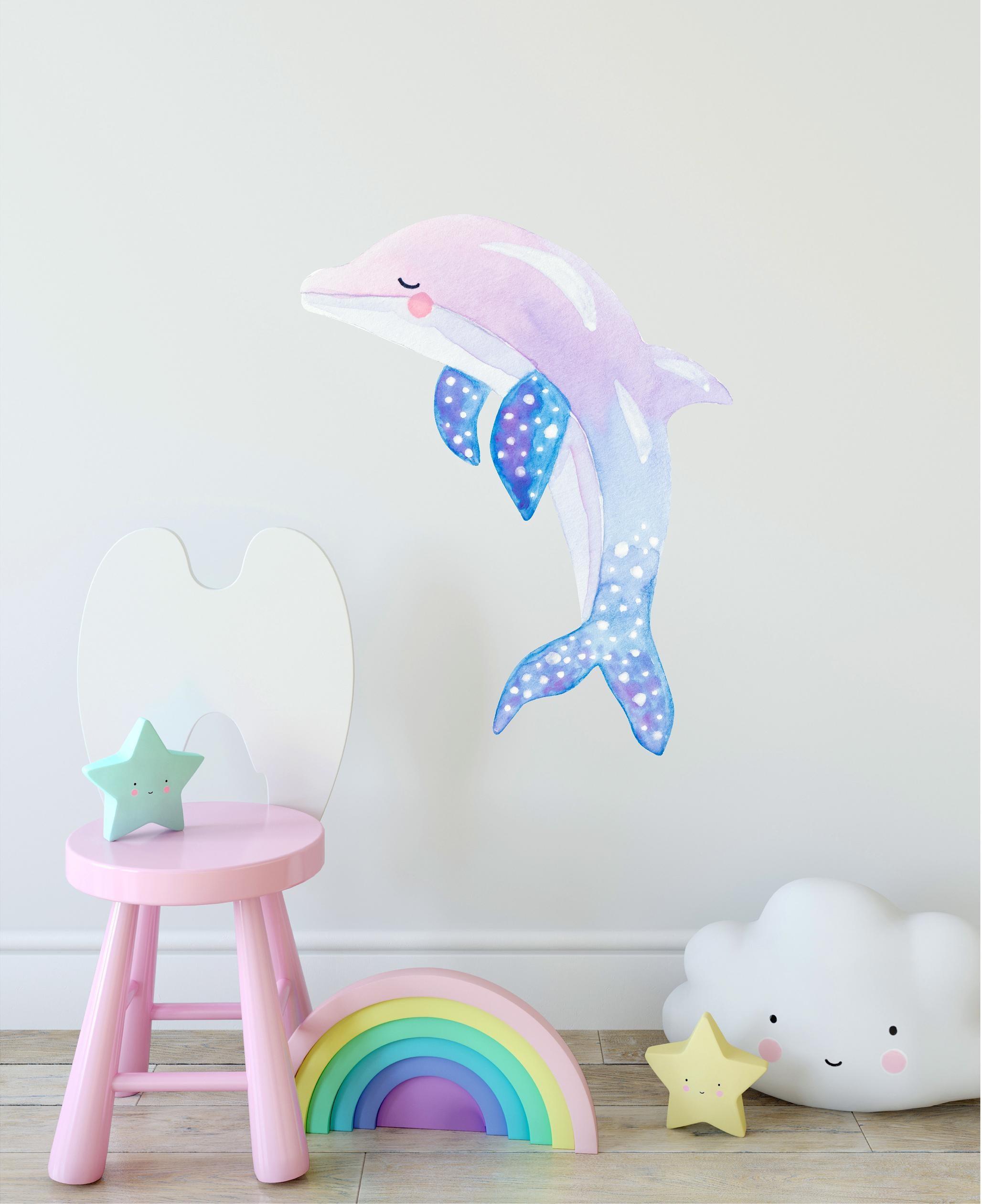 Pastel Dolphin Wall Decal Removable Fabric Vinyl Cute Watercolor Sea Animal Wall Sticker | DecalBaby