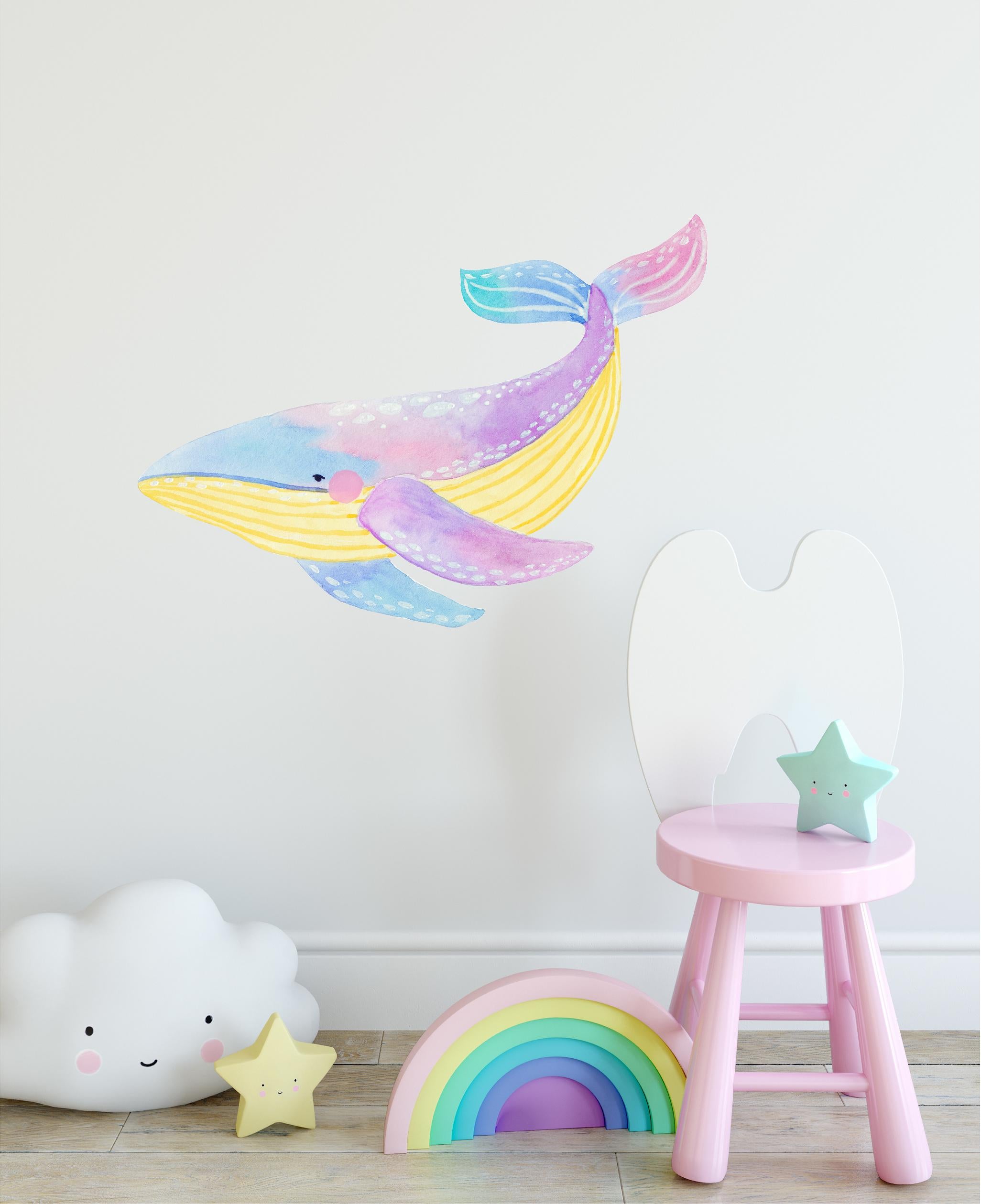 Pastel Humpback Whale Wall Decal Removable Fabric Vinyl Cute Watercolor Sea Animal Wall Sticker | DecalBaby