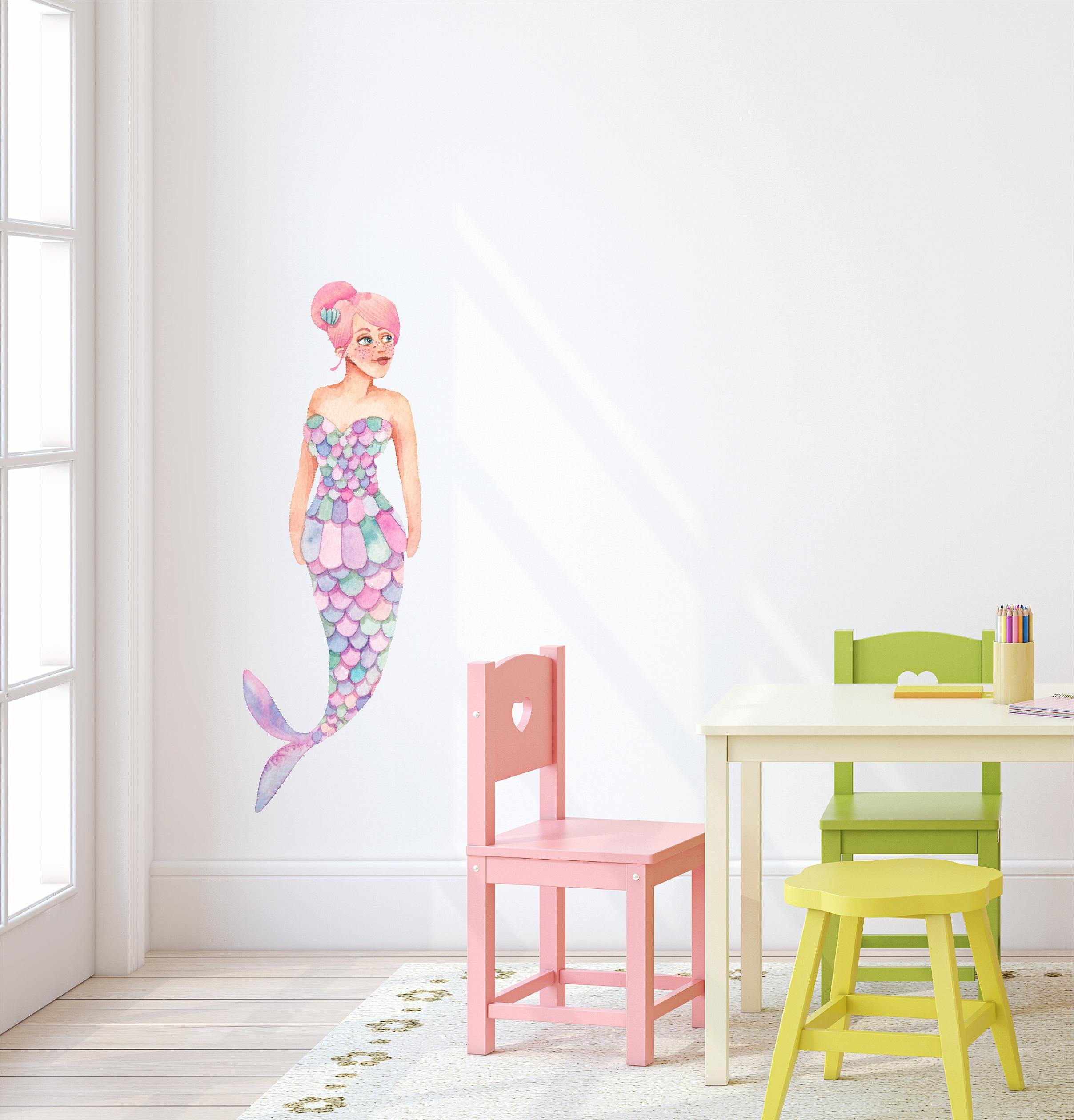 Watercolor Pastel Mermaid Wall Decal Cute Mermaid Pink & Purple Deep Sea Wall Sticker | DecalBaby