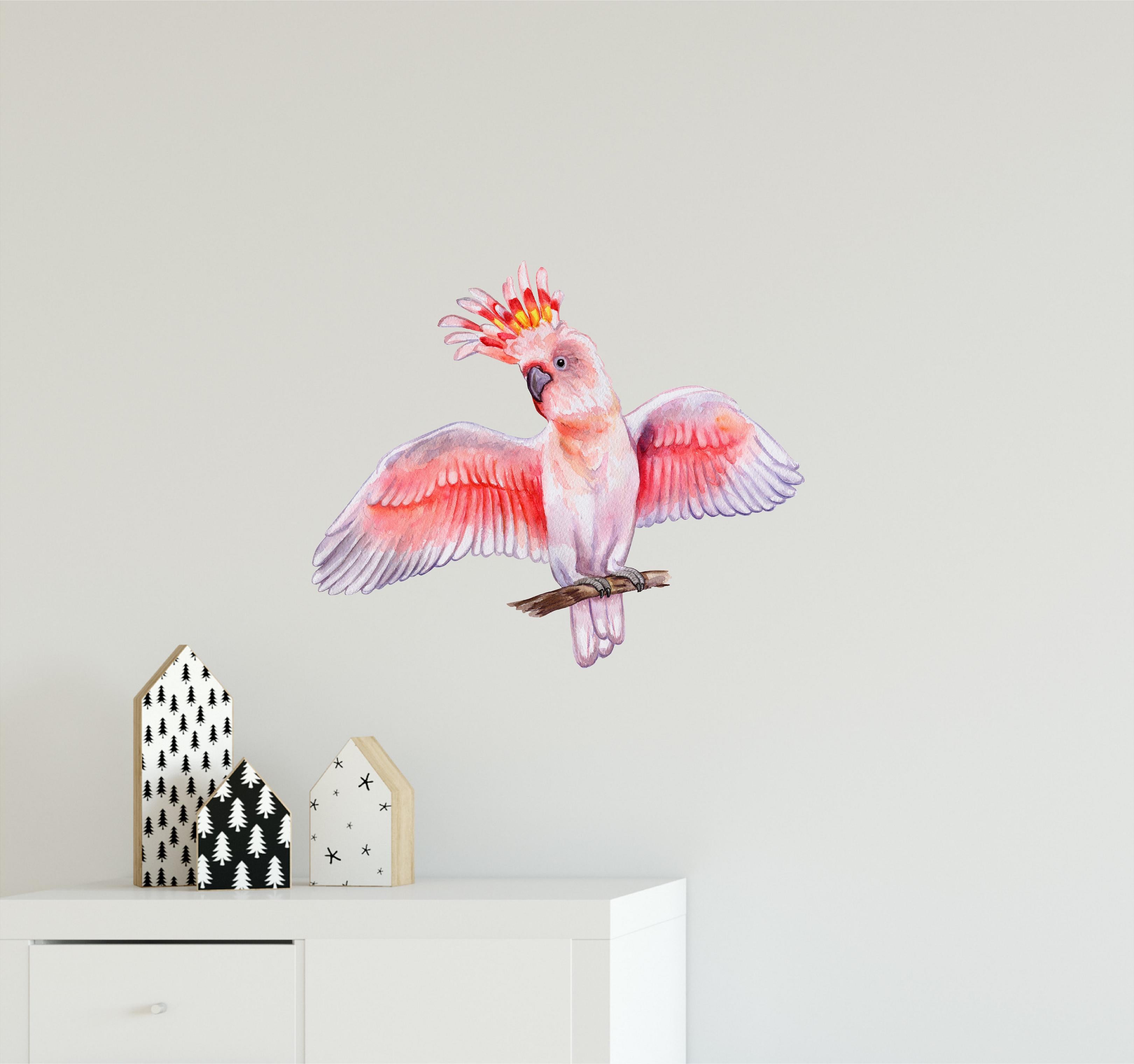 Pink Cockatoo Parrot On Branch Wall Decal Safari Removable Fabric Wall Sticker | DecalBaby
