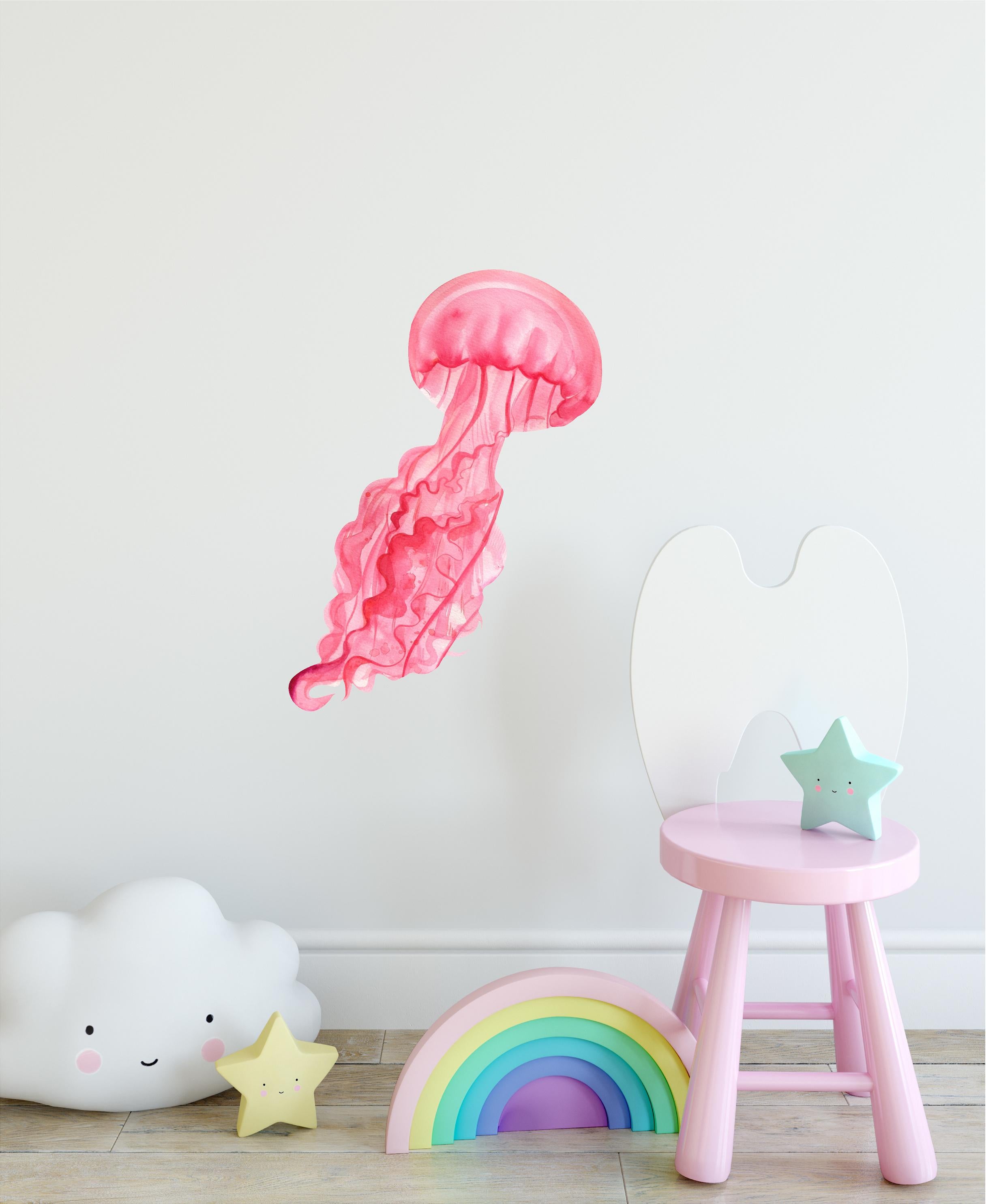 Watercolor Pink Jellyfish Wall Decal Ocean Fish Sea Animal Wall Sticker Removable Fabric Vinyl| DecalBaby