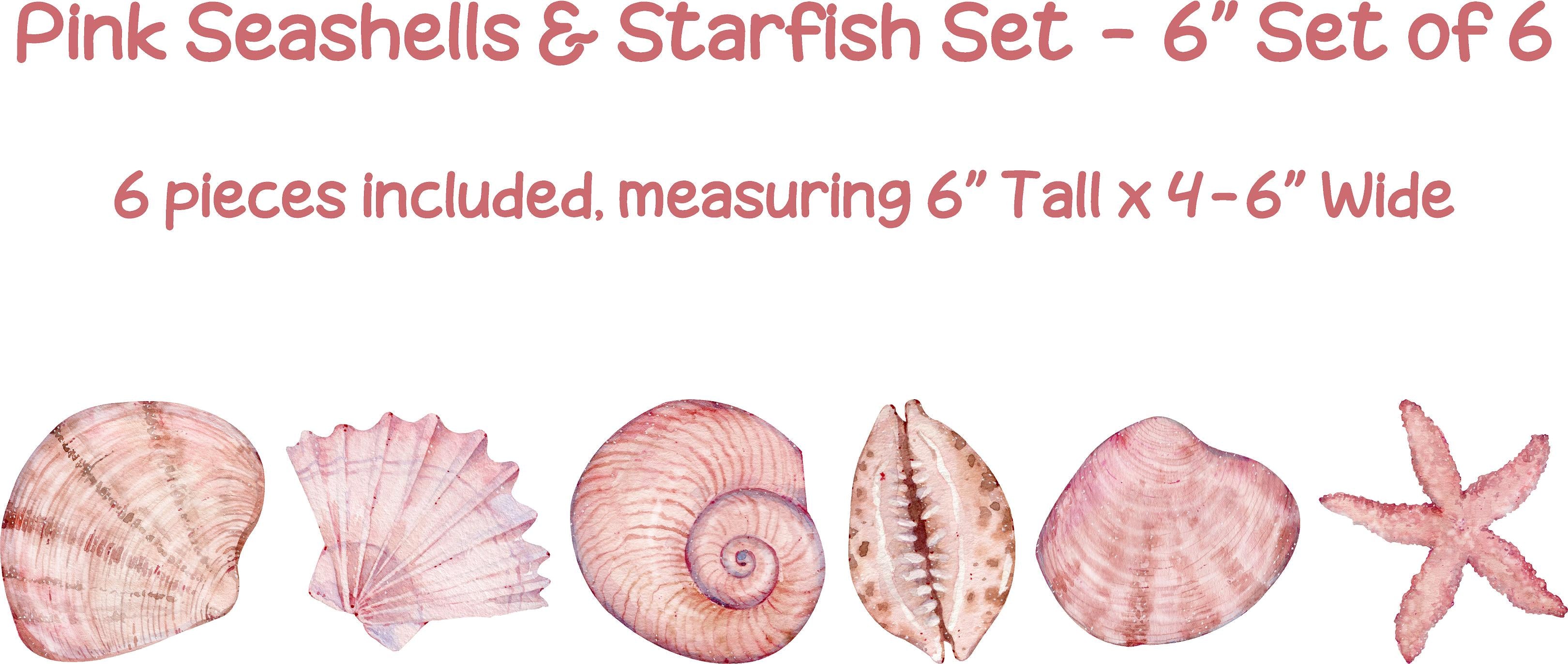Pink Seashells & Starfish Wall Decal Set of 6 Ocean Sea Life Removable Fabric Wall Sticker | DecalBaby