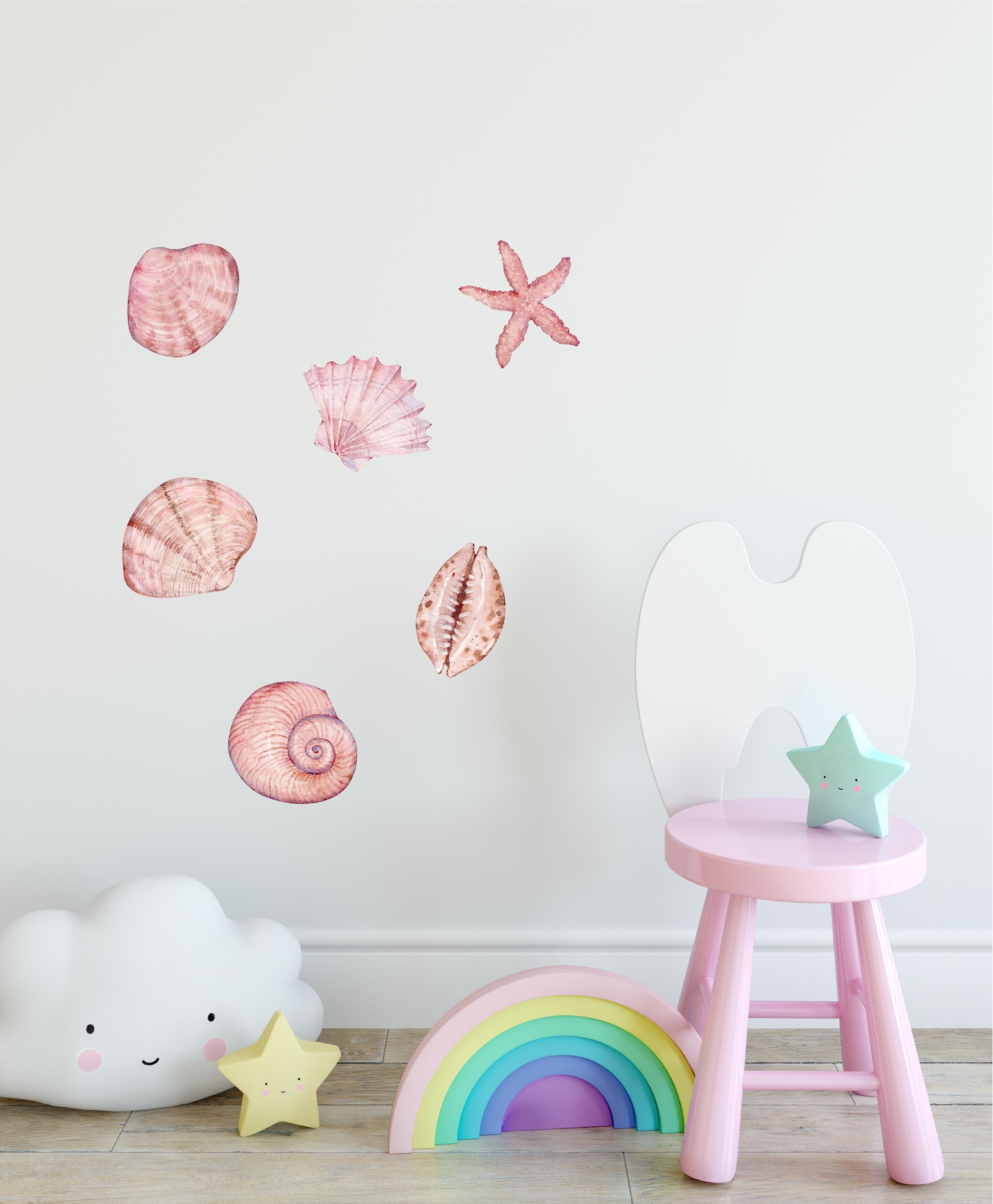 Pink Seashells & Starfish Wall Decal Set of 6 Ocean Sea Life Removable Fabric Wall Sticker | DecalBaby