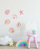 Load image into Gallery viewer, Pink Seashells &amp; Starfish Wall Decal Set of 6 Ocean Sea Life Removable Fabric Wall Sticker | DecalBaby