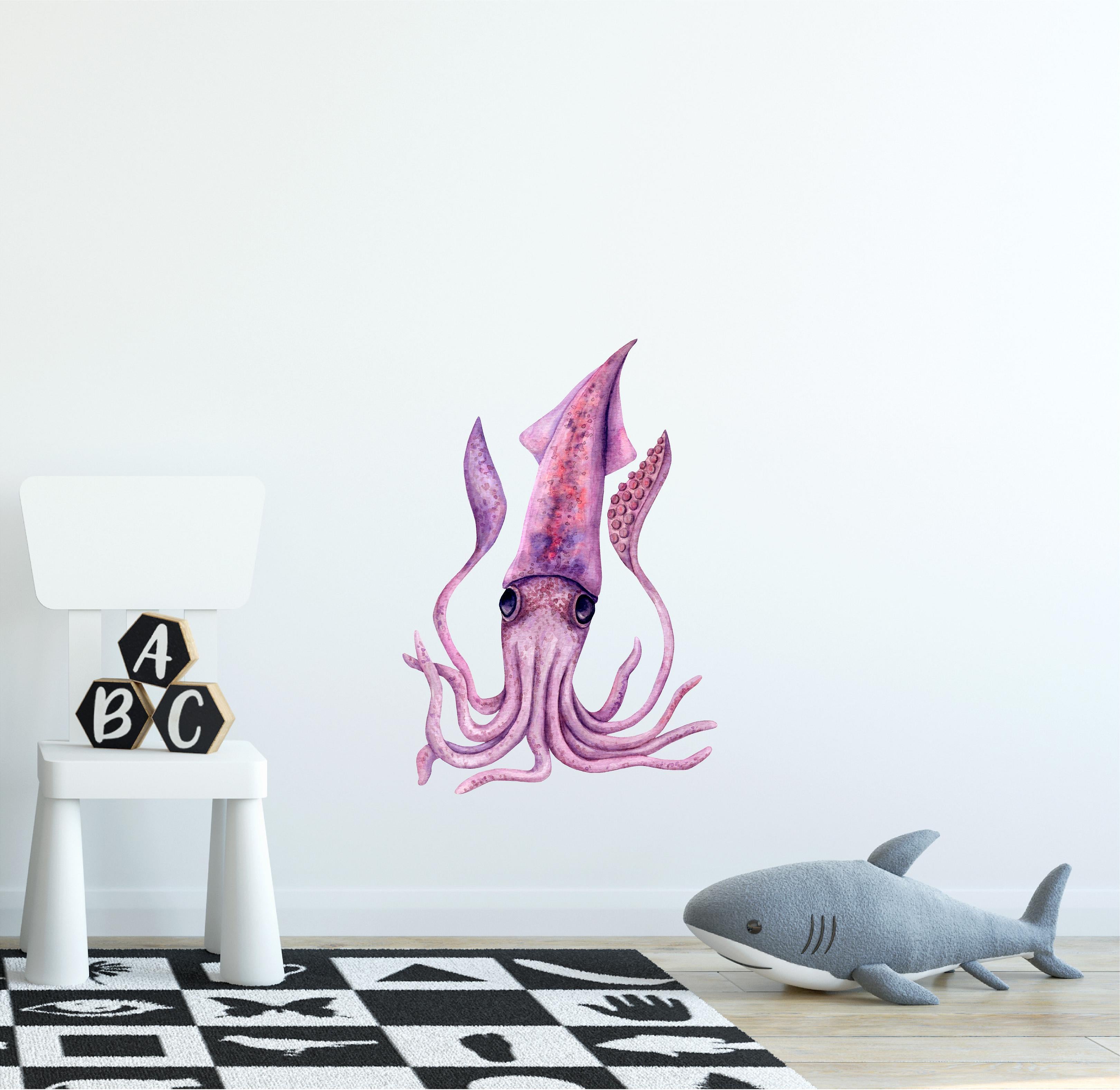 Pink & Purple Squid Wall Decal Ocean Removable Fabric Wall Sticker | DecalBaby