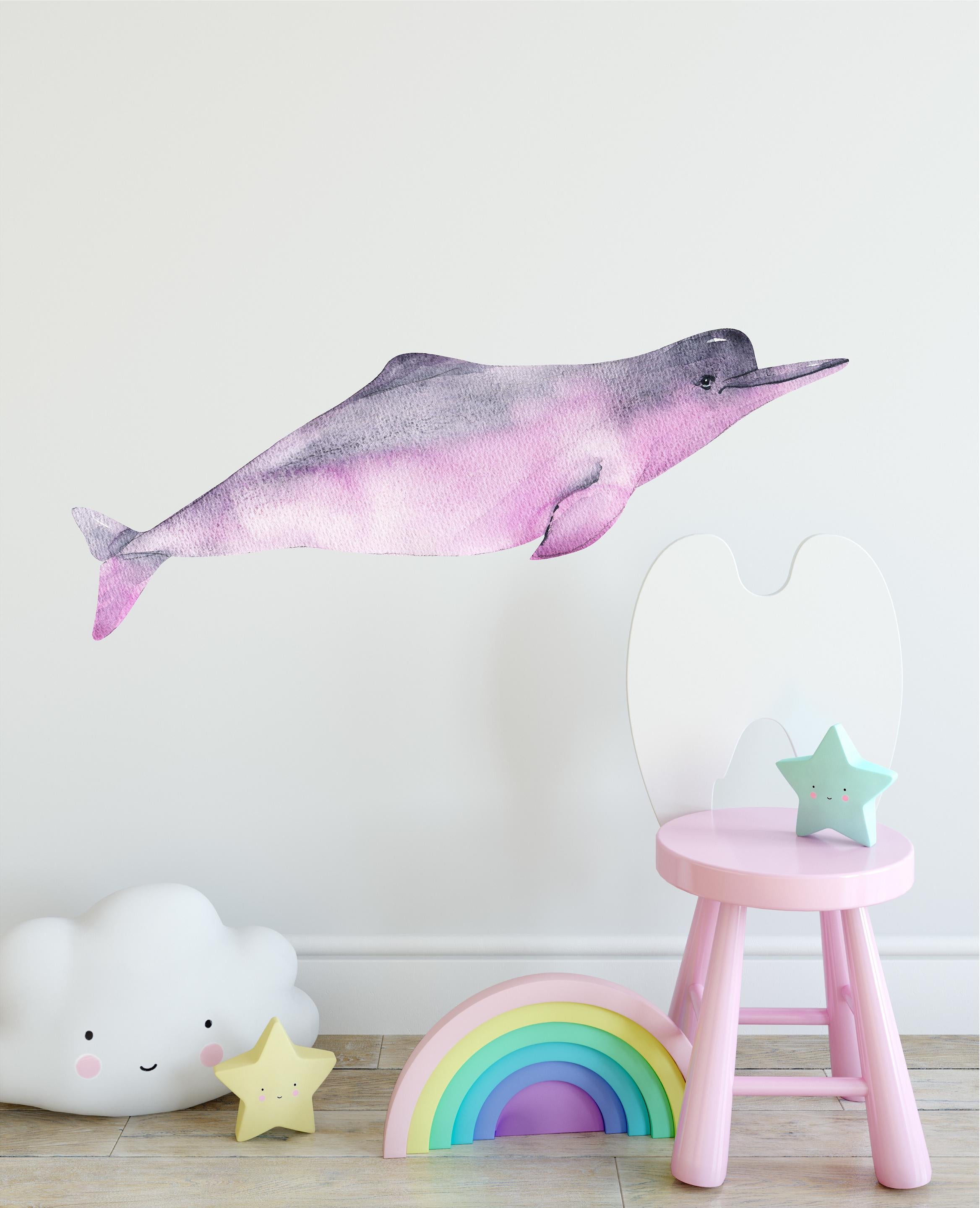 Watercolor Pink Amazon River Dolphin Wall Decal Removable Fabric Vinyl Wall Sticker