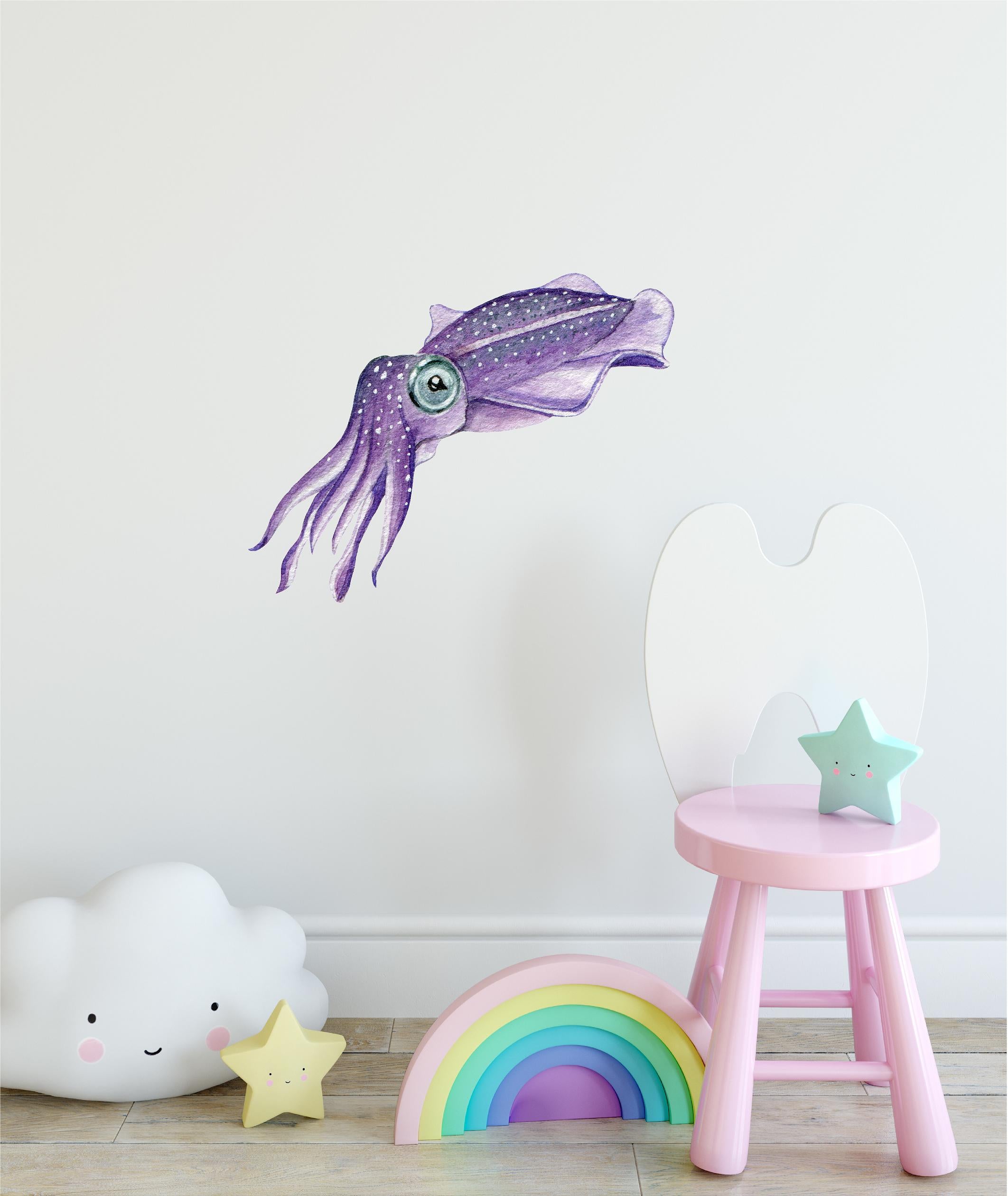 Purple Cuttlefish Wall Decal Removable Watercolor Baby Squid Sea Animal Fabric Vinyl Wall Sticker | DecalBaby