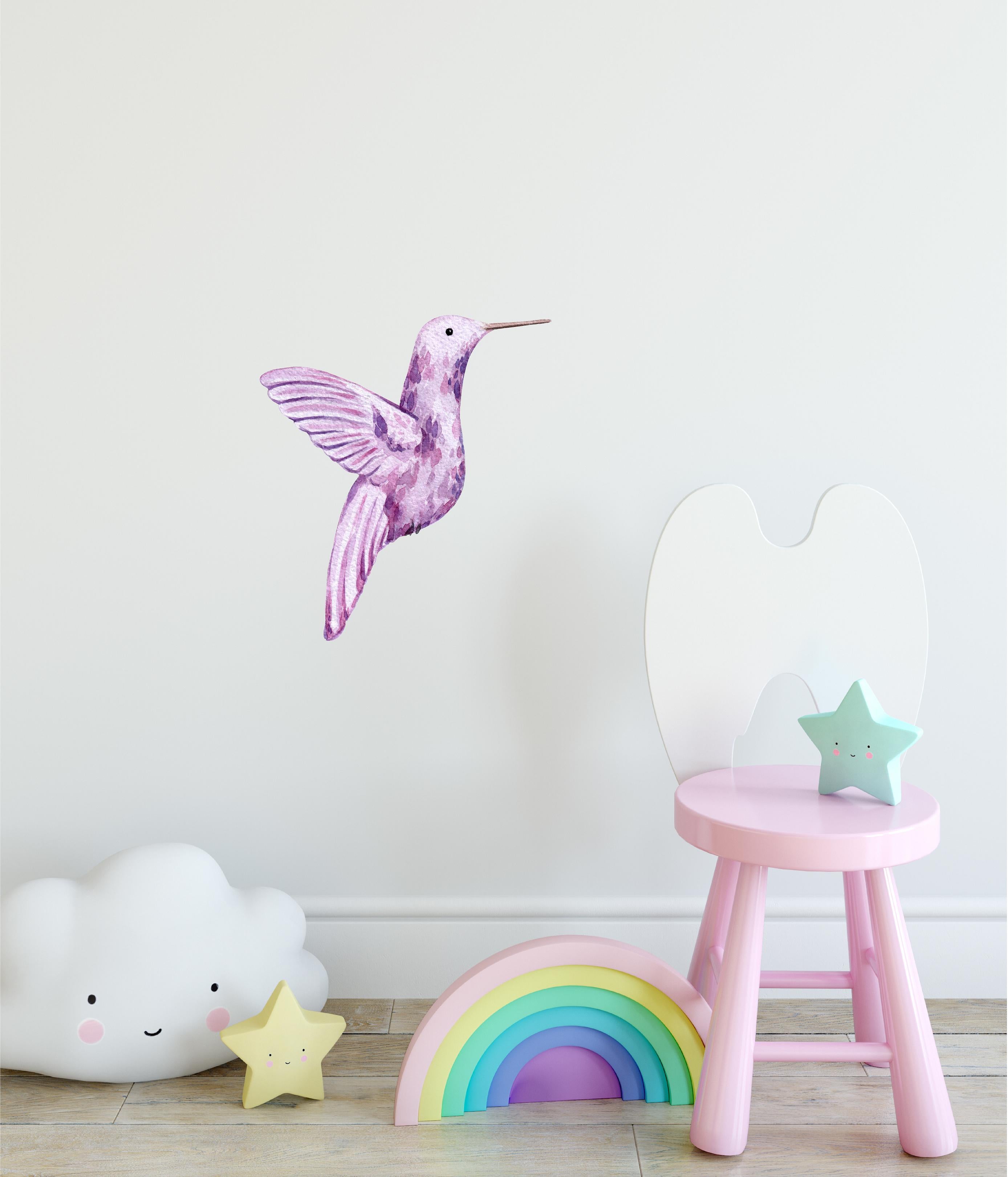 Purple Hummingbird Wall Decal Watercolor Bird Wall Sticker Removable Fabric Vinyl Wall Art Decor | DecalBaby
