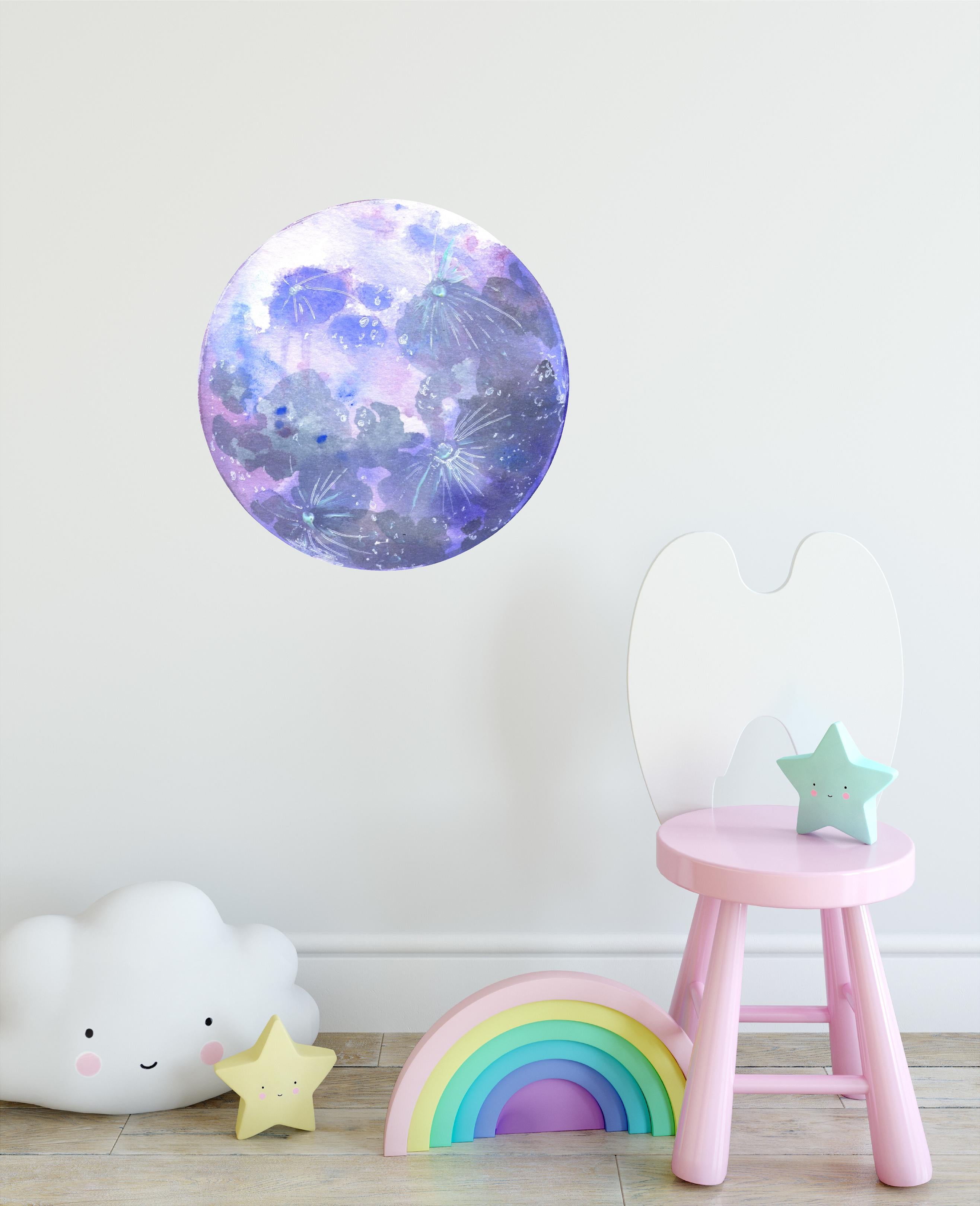 Watercolor Purple Moon Wall Decal Removable Fabric Vinyl Wall Sticker Baby Nursery Decor | DecalBaby