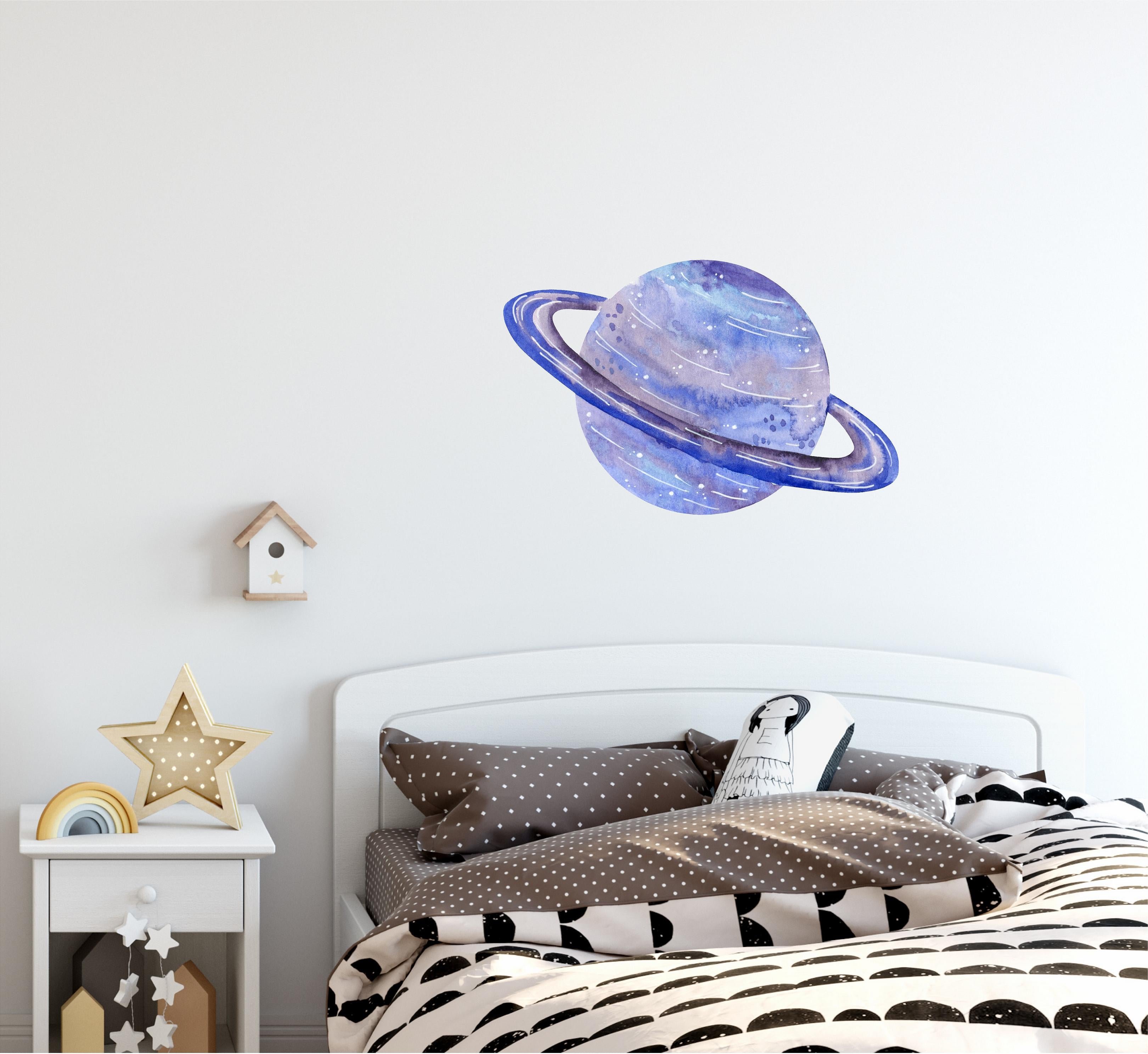 Watercolor Purple Planet Saturn Wall Decal Solar System Space Fabric Vinyl Wall Sticker | DecalBaby