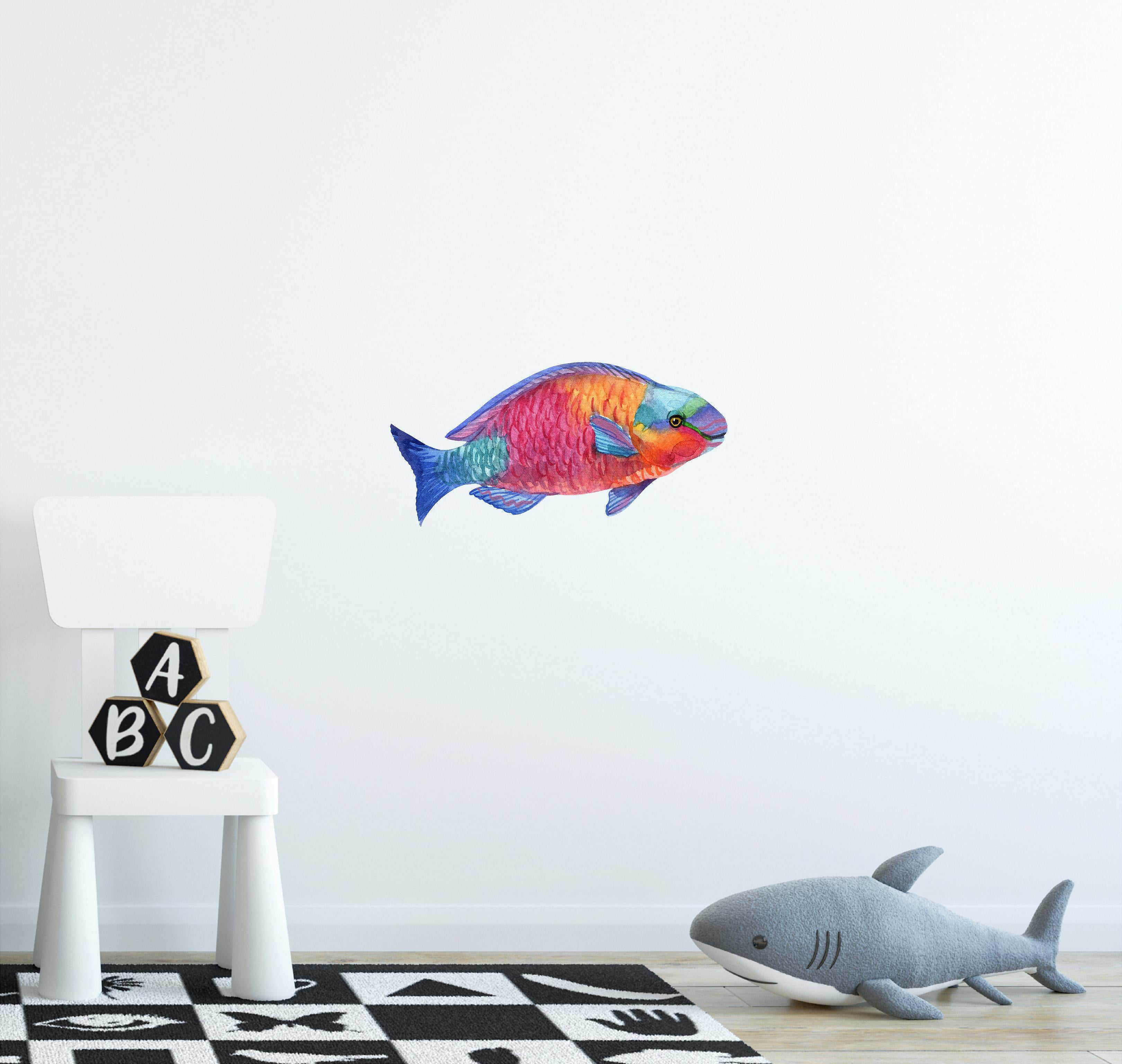 Rainbow Parrot Fish Wall Decal Watercolor Tropical Exotic Marine Fish Wall Sticker | DecalBaby