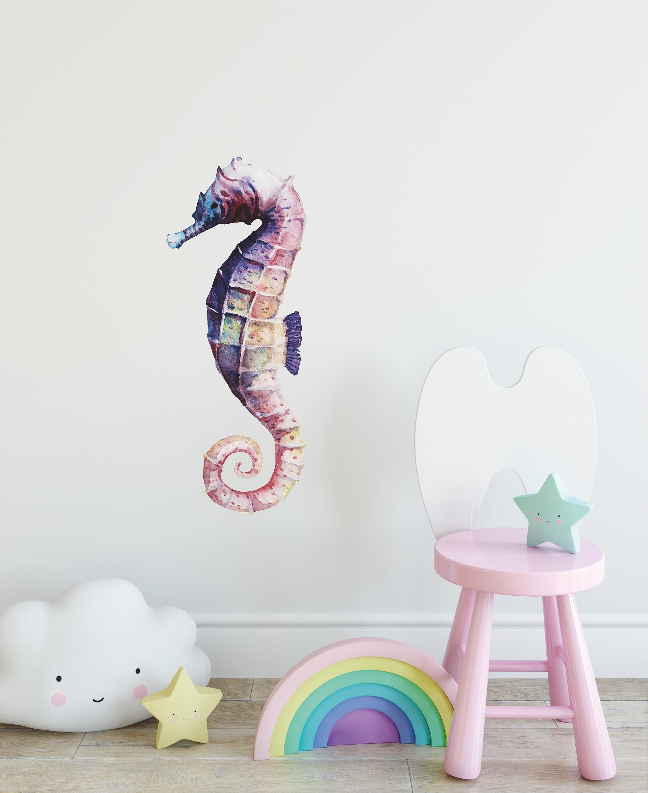 Rainbow Seahorse Wall Decal Removable Fabric Vinyl Watercolor Sea Animal Marine Fish Wall Sticker | DecalBaby