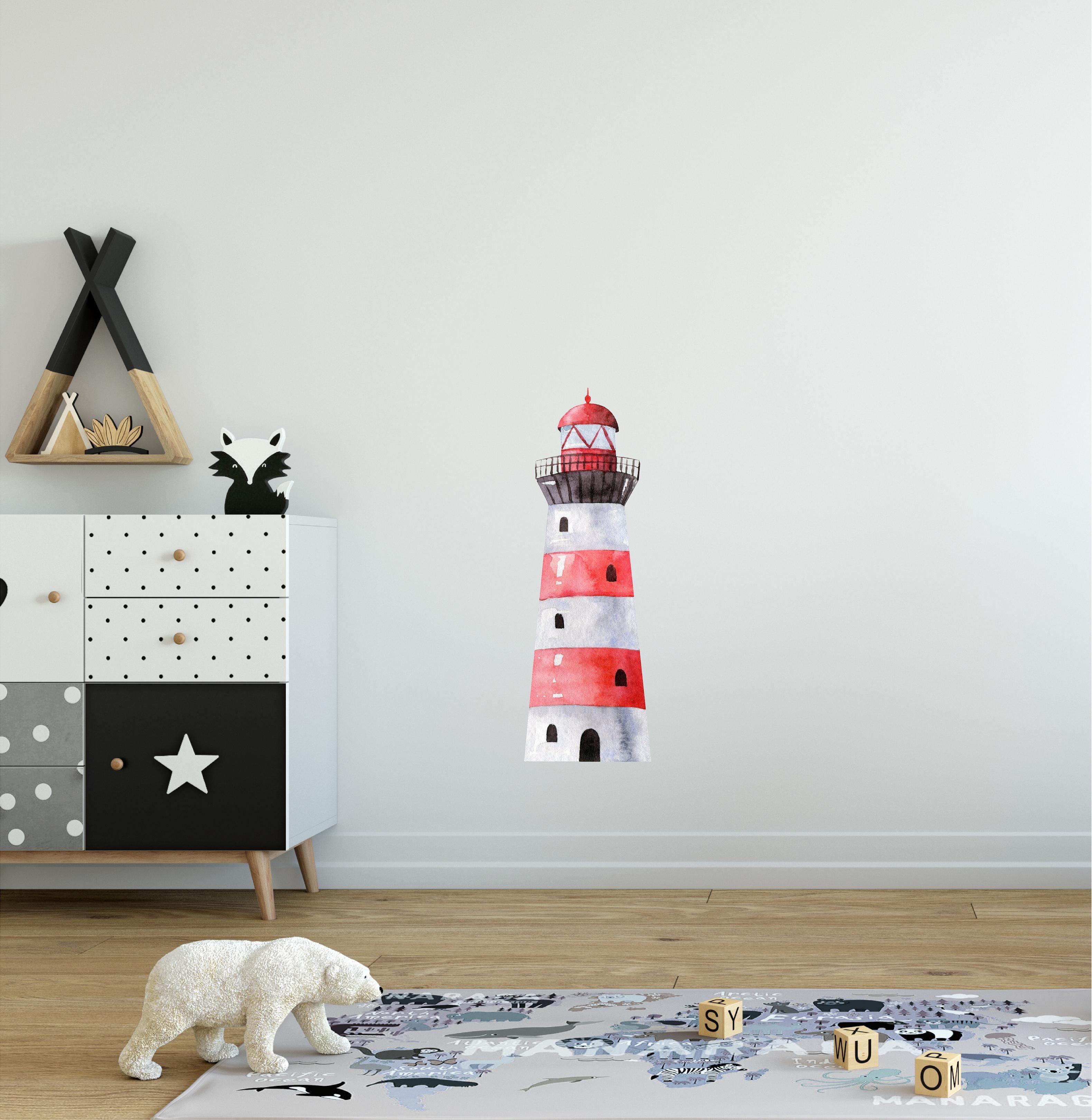 Watercolor Red Lighthouse Wall Decal Removable Fabric Wall Sticker | DecalBaby