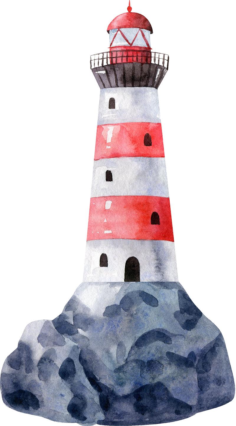 Watercolor Red Lighthouse On Rocks Wall Decal Removable Fabric Wall Sticker | DecalBaby