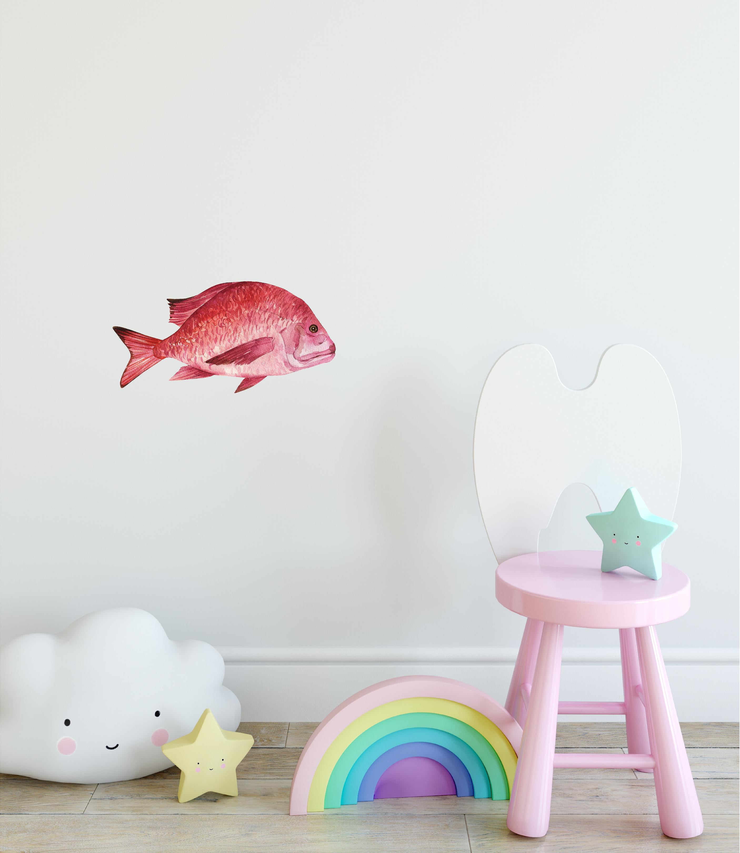 Red Snapper Fish Wall Decal Watercolor Marine Fish Fabric Wall Sticker | DecalBaby