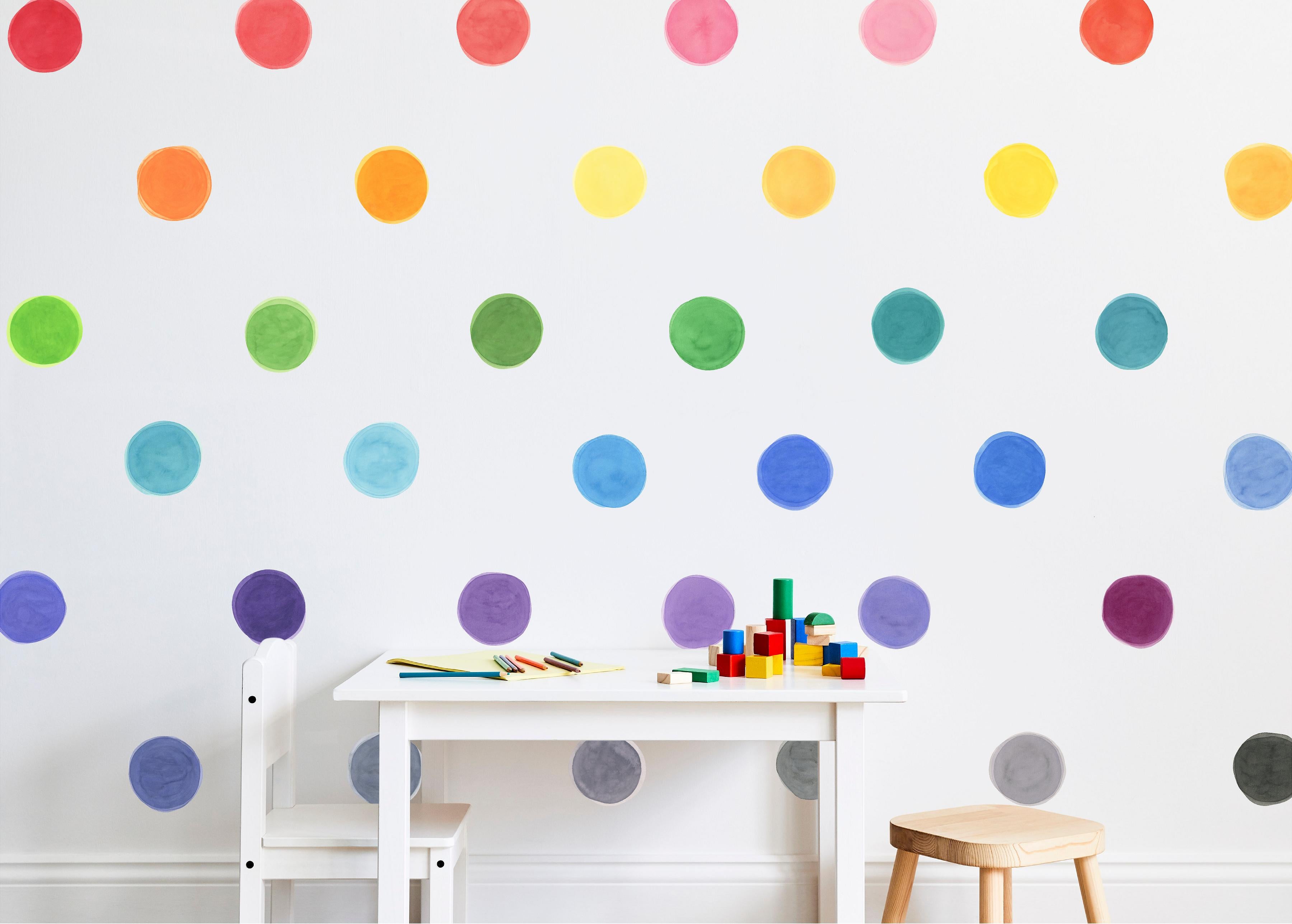SMALL Watercolor Rainbow Dots Wall Decal Set • 36 Dots • Removable Fabric Wall Stickers • Colors of the Rainbow Collection
