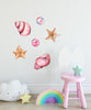 Seashells, Starfish & Pearls Set Wall Decal Set of 6 Watercolor Wall Stickers | DecalBaby