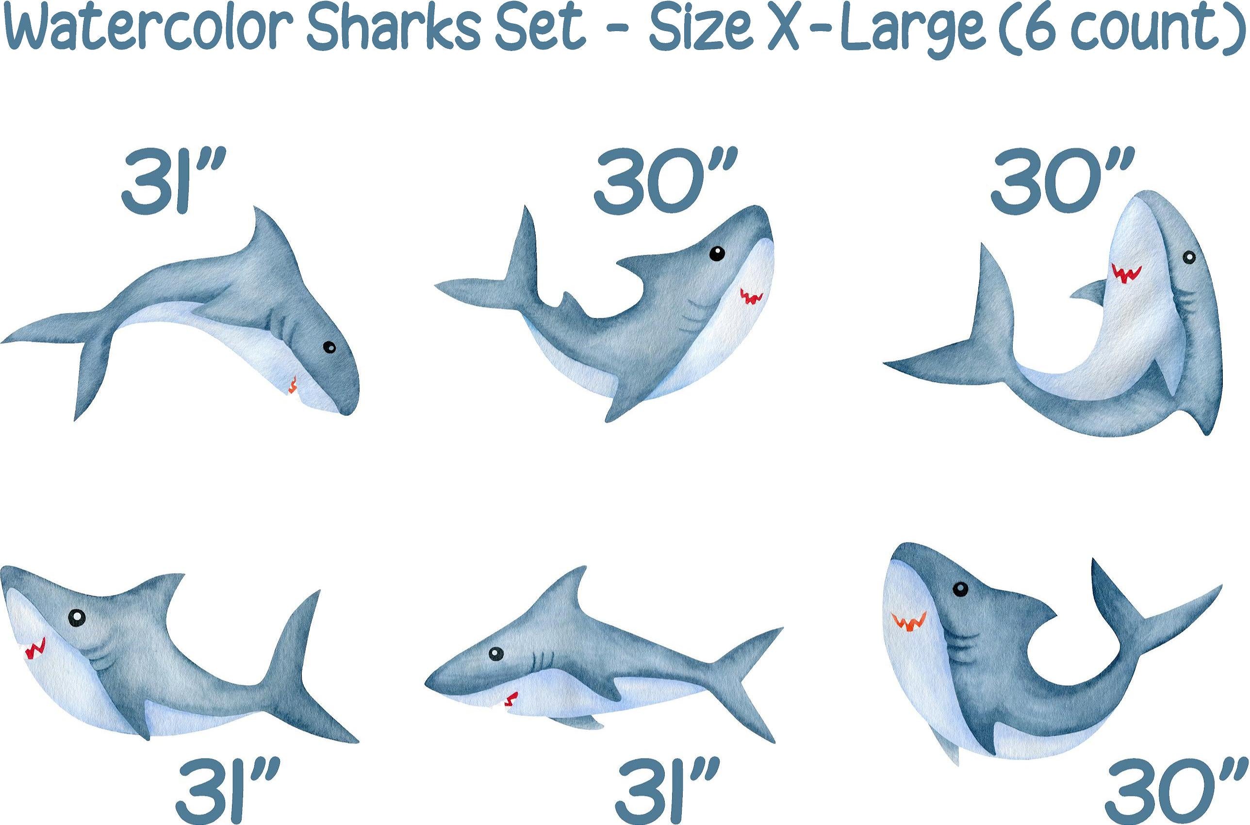 Watercolor Shark Wall Decal Set of 6 Ocean Sea Life Removable Fabric Wall Sticker | DecalBaby