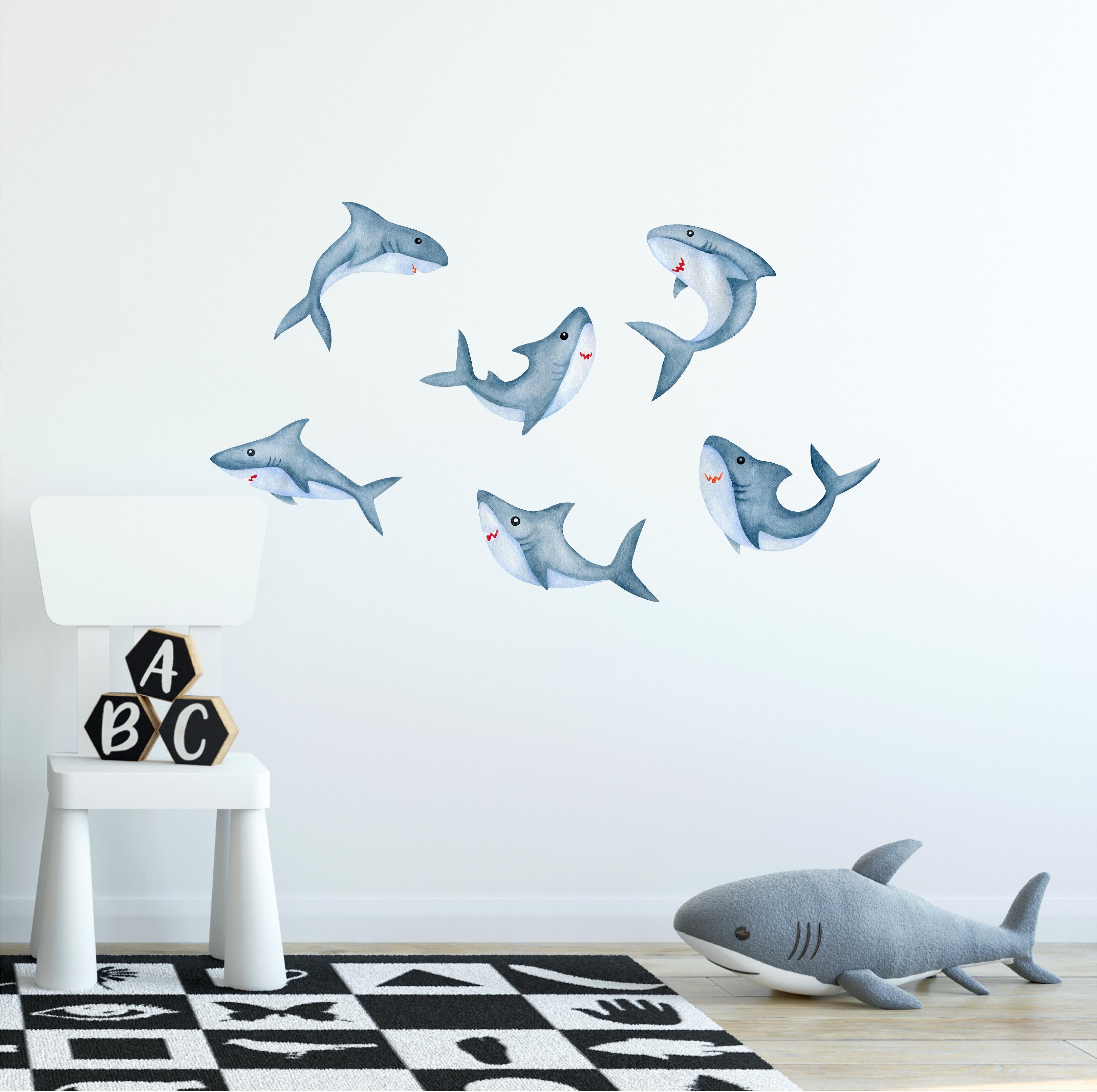 Watercolor Shark Wall Decal Set of 6 Ocean Sea Life Removable Fabric Wall Sticker | DecalBaby