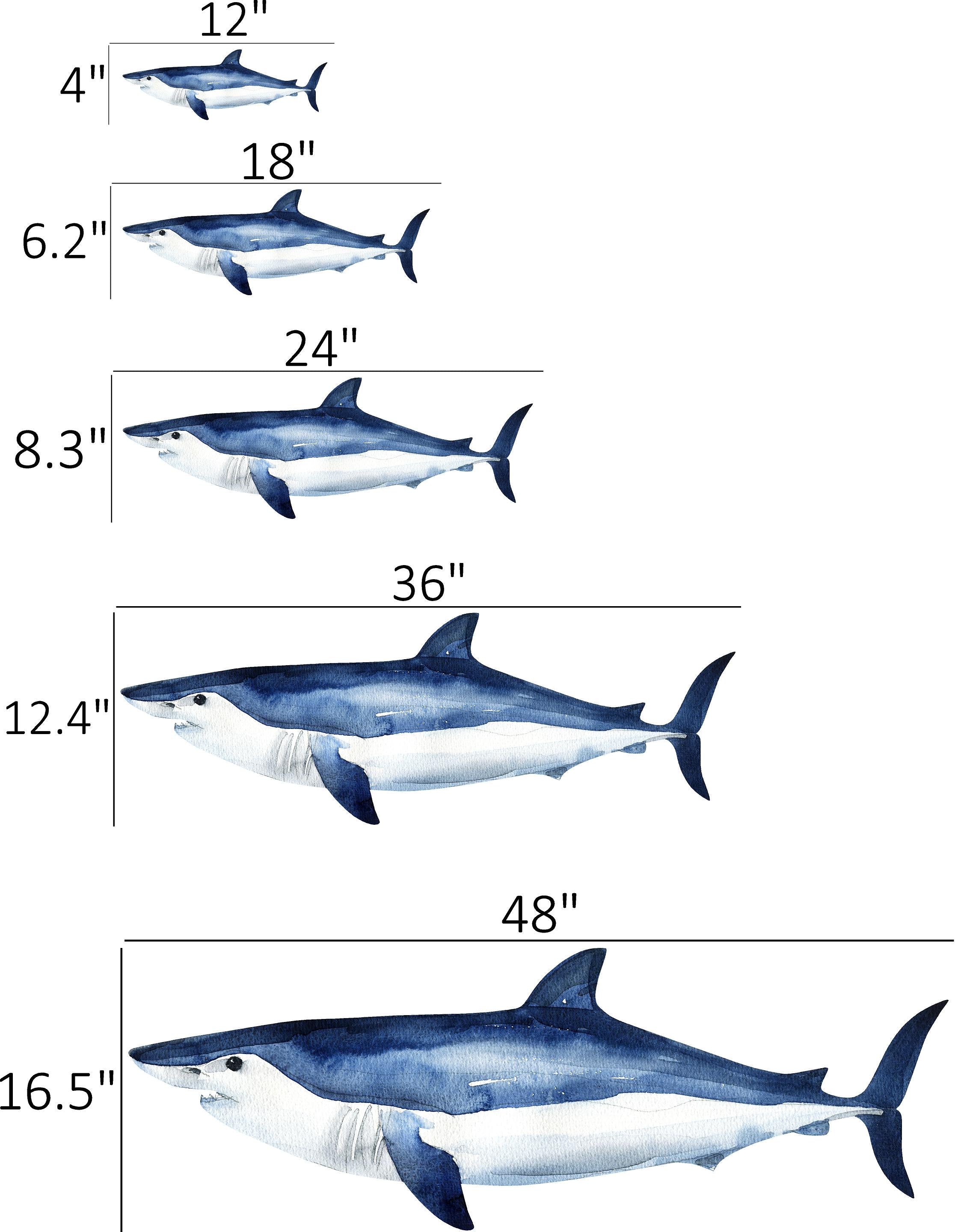 Watercolor Shortfin Mako Shark Wall Decal Removable Under the Sea Animal Fabric Vinyl Wall Sticker