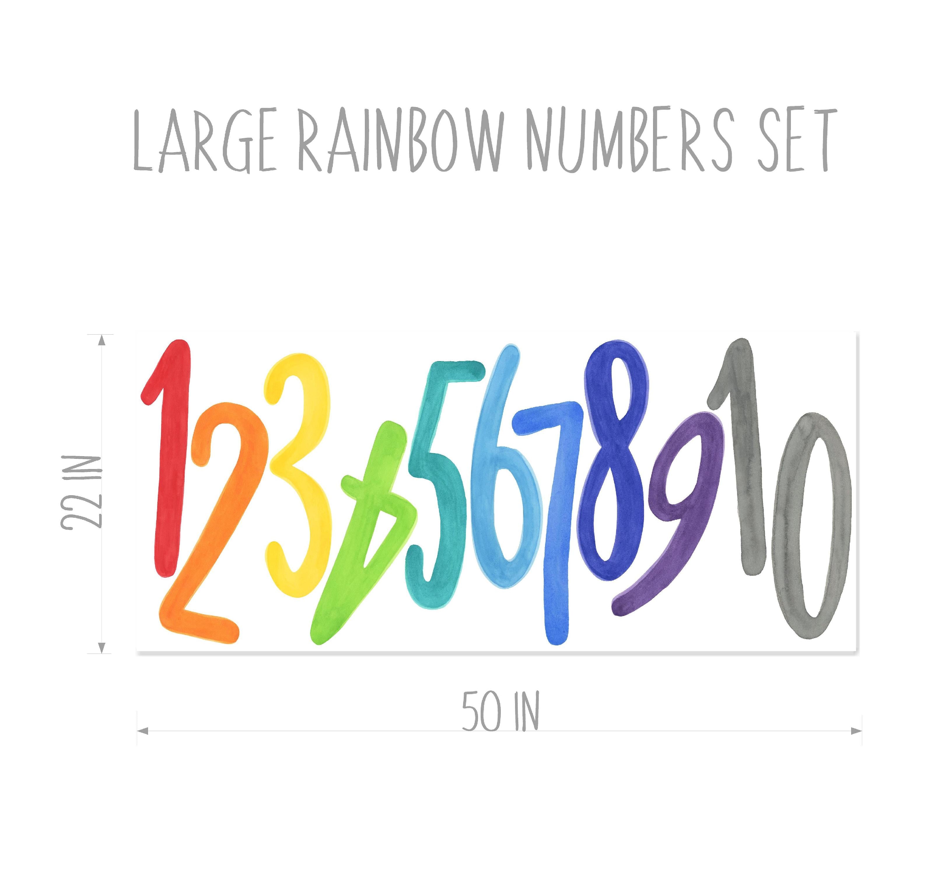 LARGE Watercolor Rainbow Numbers Wall Decal Set • 1-10 • Removable Fabric Wall Stickers • Colors of the Rainbow Collection