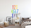 Load image into Gallery viewer, LARGE Watercolor Rainbow Numbers Wall Decal Set • 1-10 • Removable Fabric Wall Stickers • Colors of the Rainbow Collection