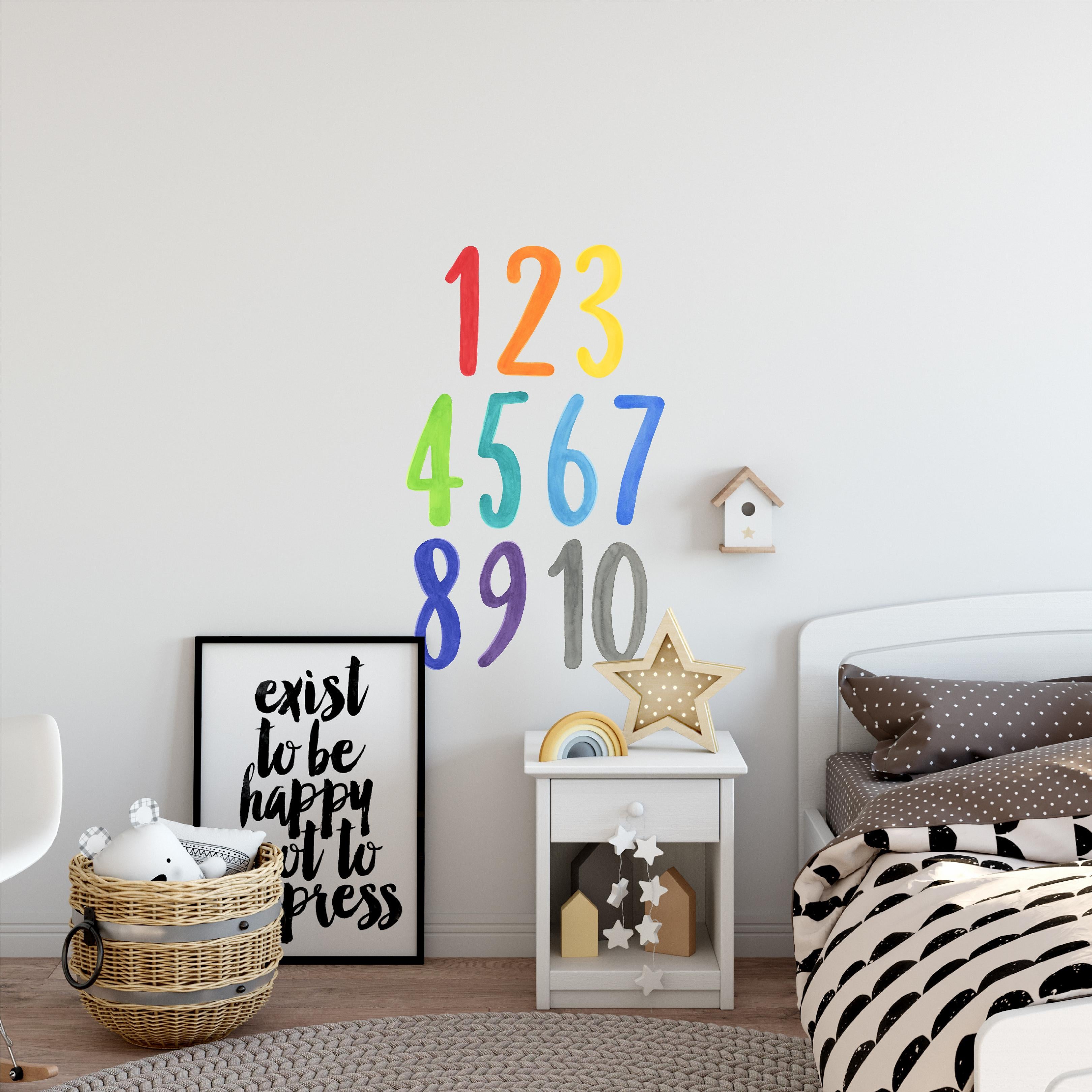 MEDIUM Watercolor Rainbow Numbers Wall Decal Set • 1-10 • Removable Fabric Wall Stickers • Colors of the Rainbow Collection