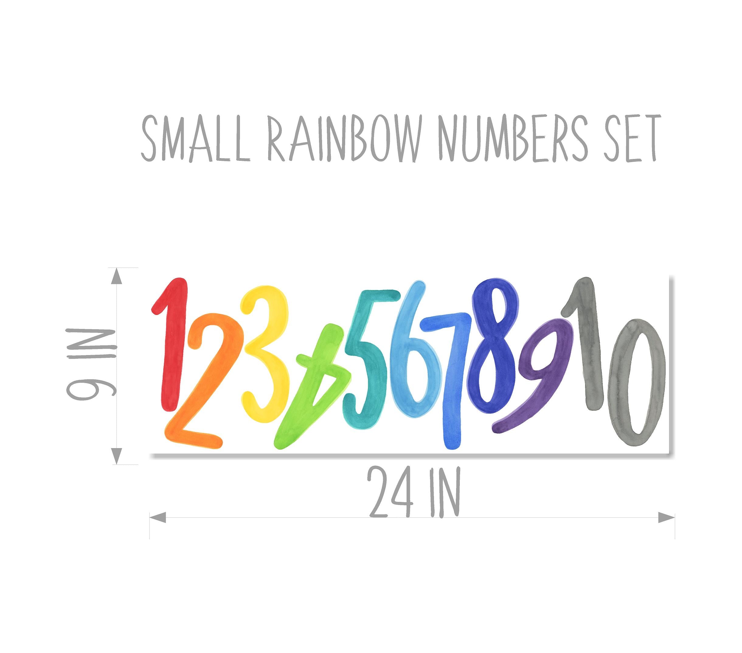 SMALL Watercolor Rainbow Numbers Wall Decal Set • 1-10 • Removable Fabric Wall Stickers • Colors of the Rainbow Collection