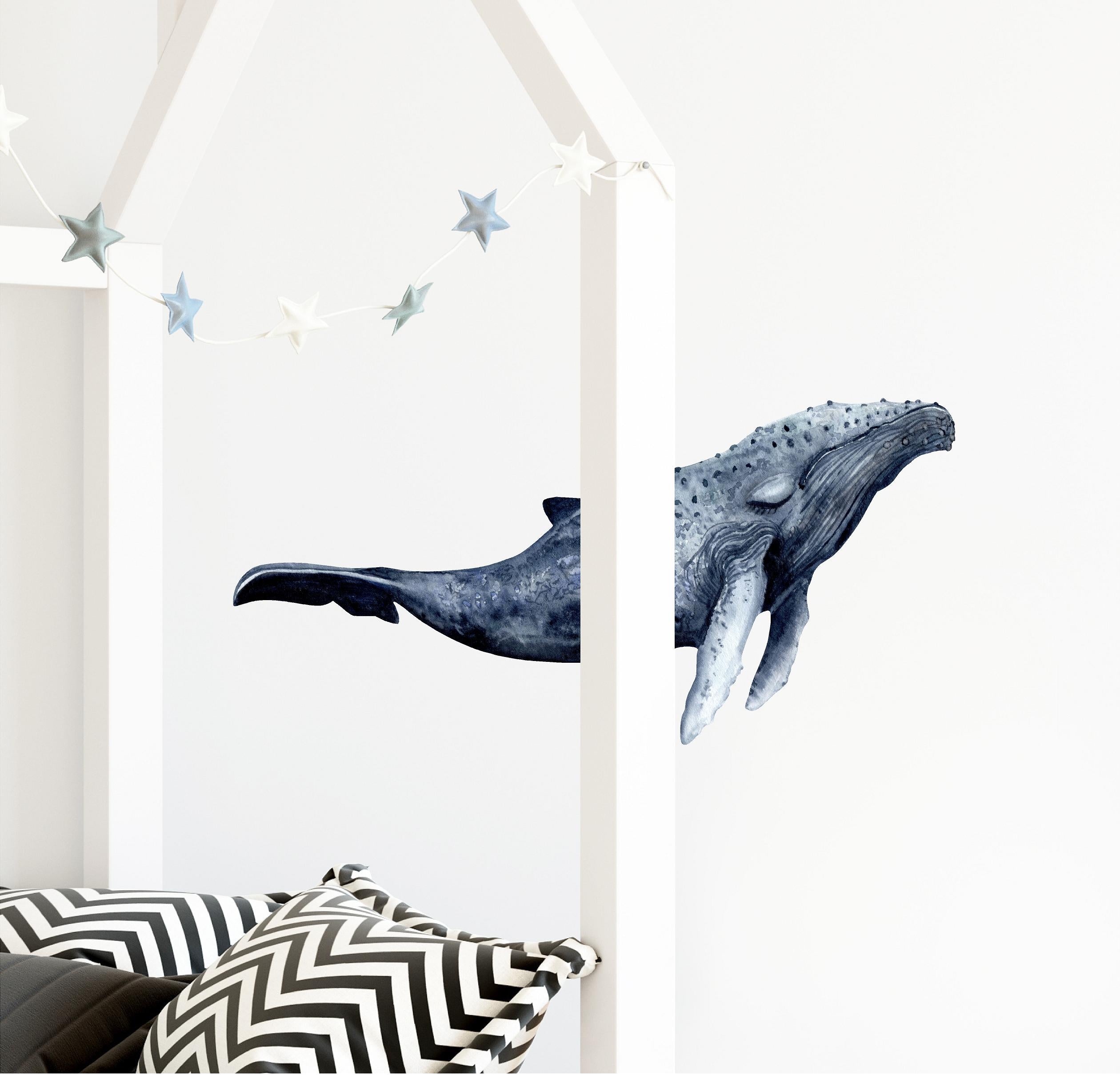 Sleepy Indigo Humpback Whale Wall Decal Removable Fabric Vinyl Sea Animal Wall Sticker | DecalBaby