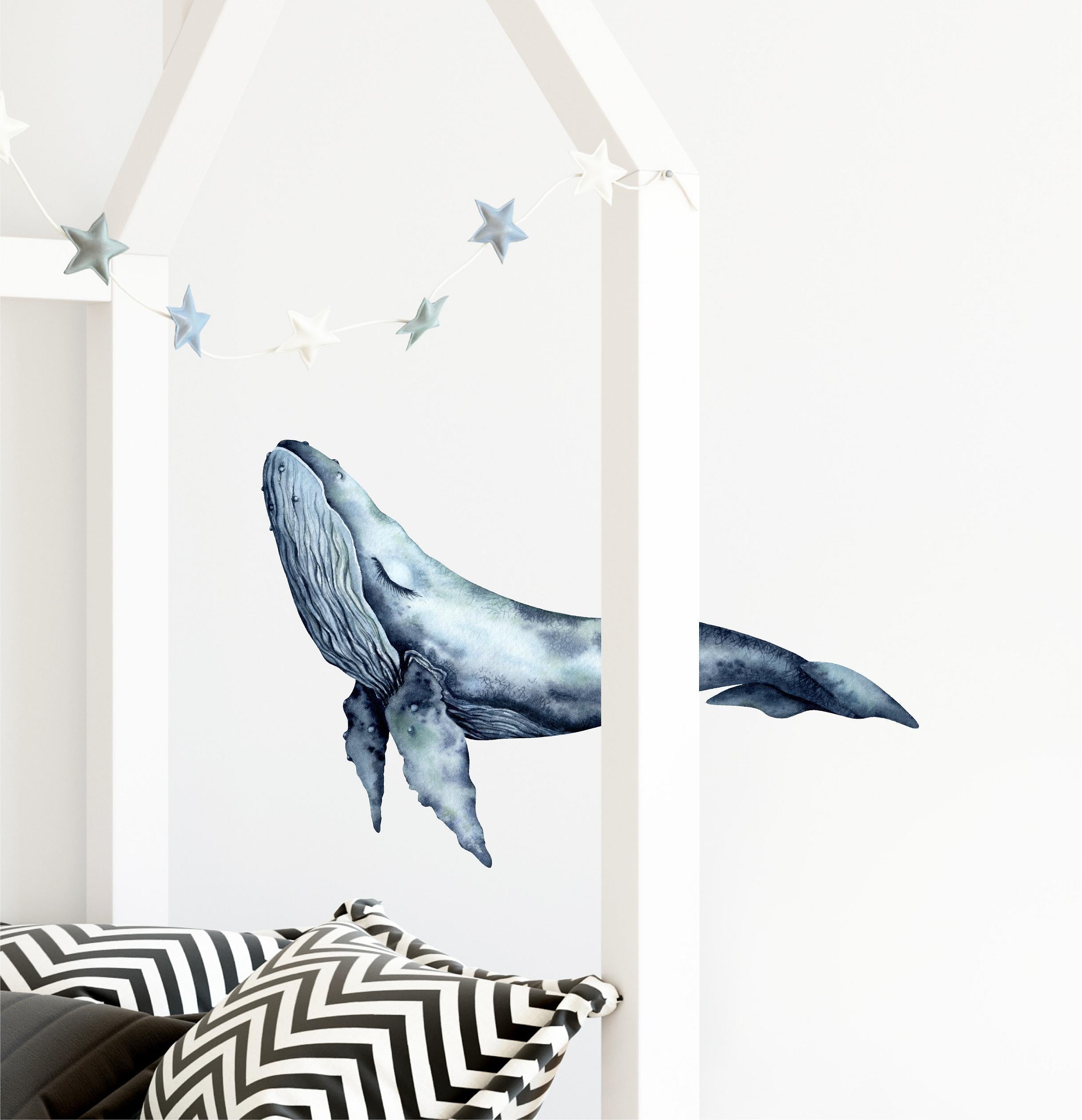 Sleepy Indigo Humpback Whale #2 Wall Decal Removable Fabric Vinyl Sea Animal Wall Sticker | DecalBaby