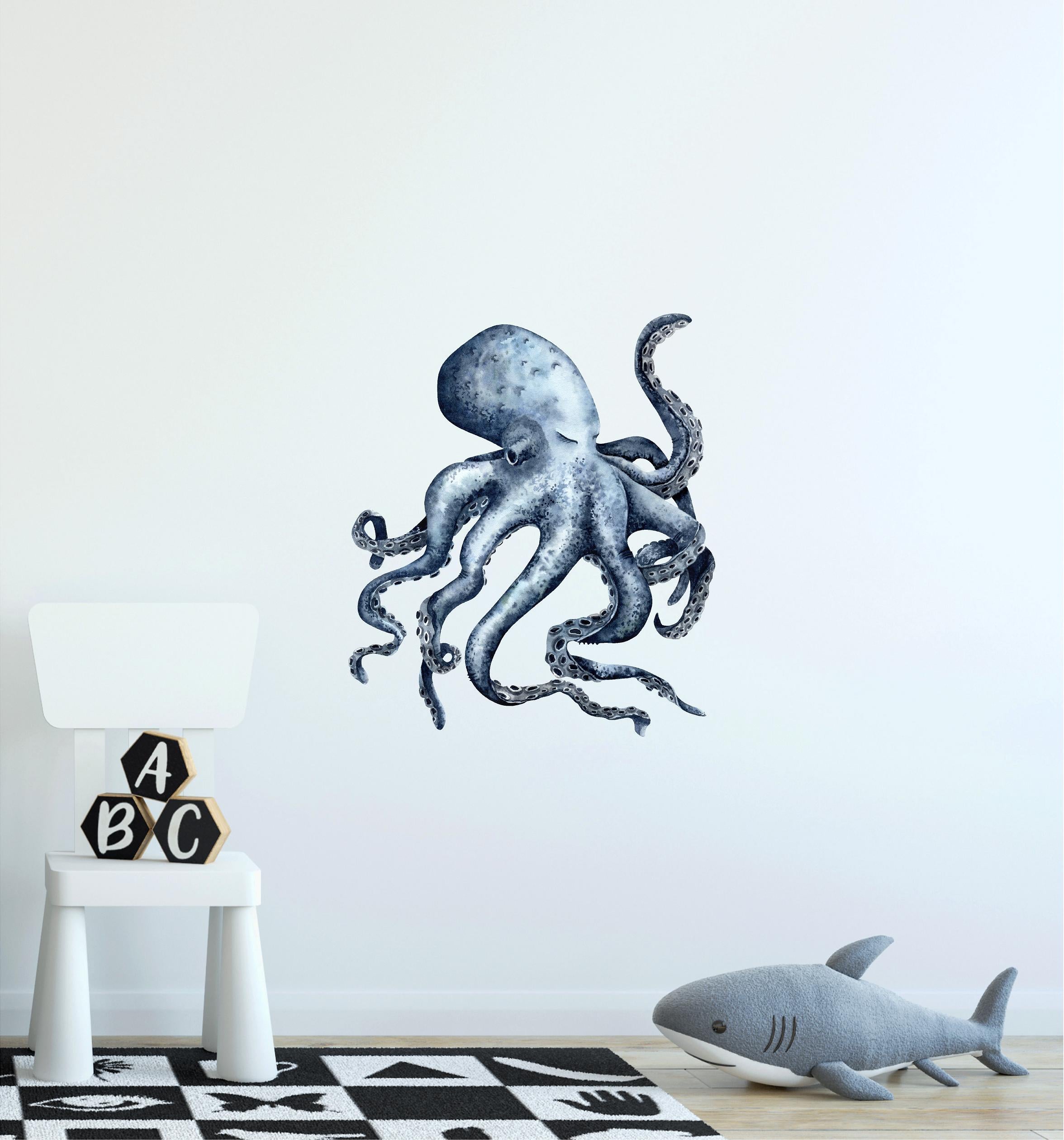 Sleepy Indigo Octopus Wall Decal Watercolor Sea Animal Removable Fabric Vinyl Wall Sticker | DecalBaby