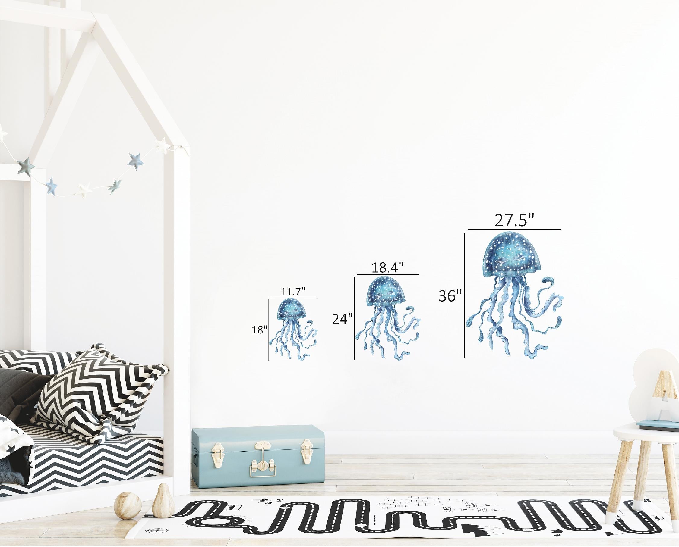 Sleepy Star Jellyfish Wall Decal Removable Fabric Vinyl Watercolor Ocean Sea Animal Whimsical Wall Sticker | DecalBaby